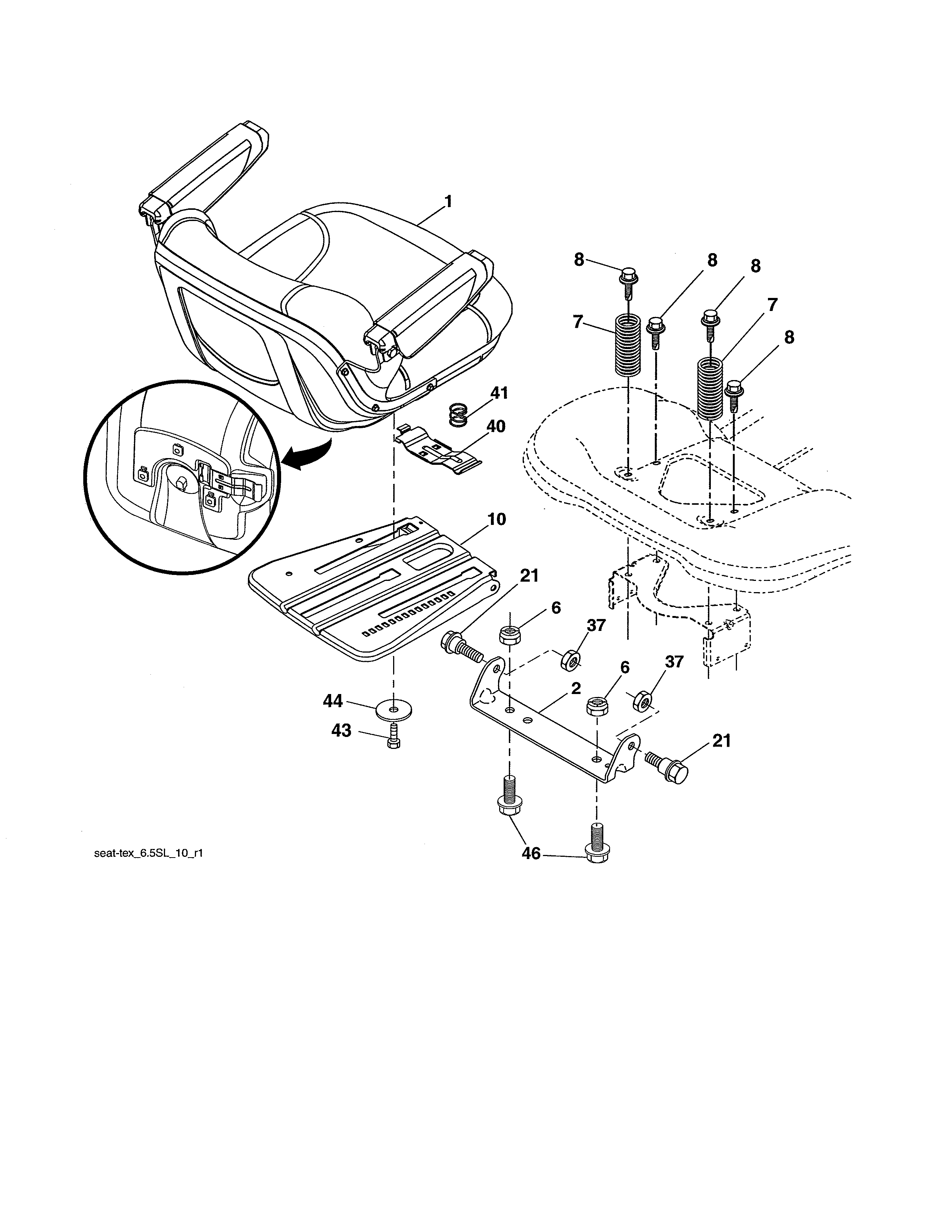 Poulan 96042019300 seat assembly diagram
