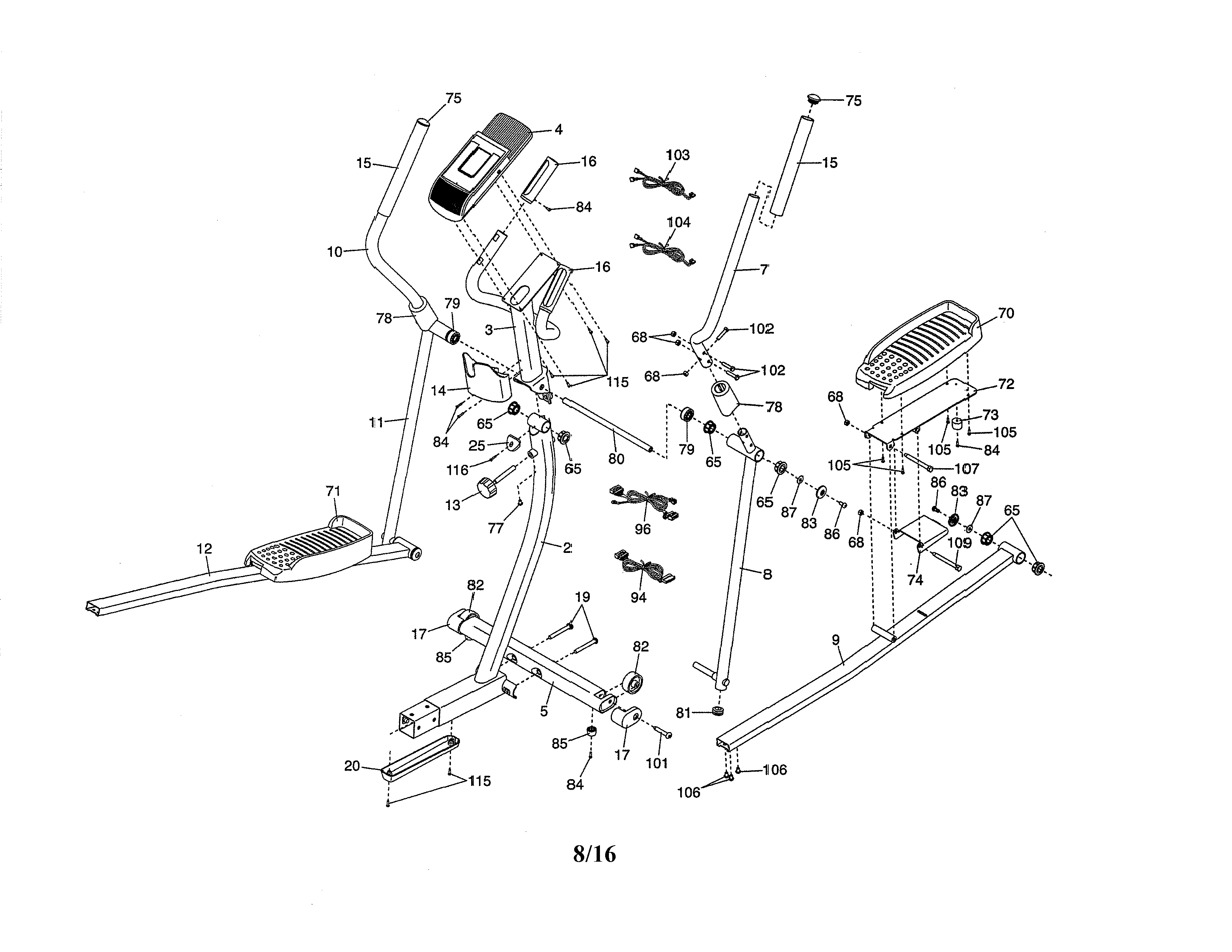 Proform 831238901 console/pedals/handles diagram