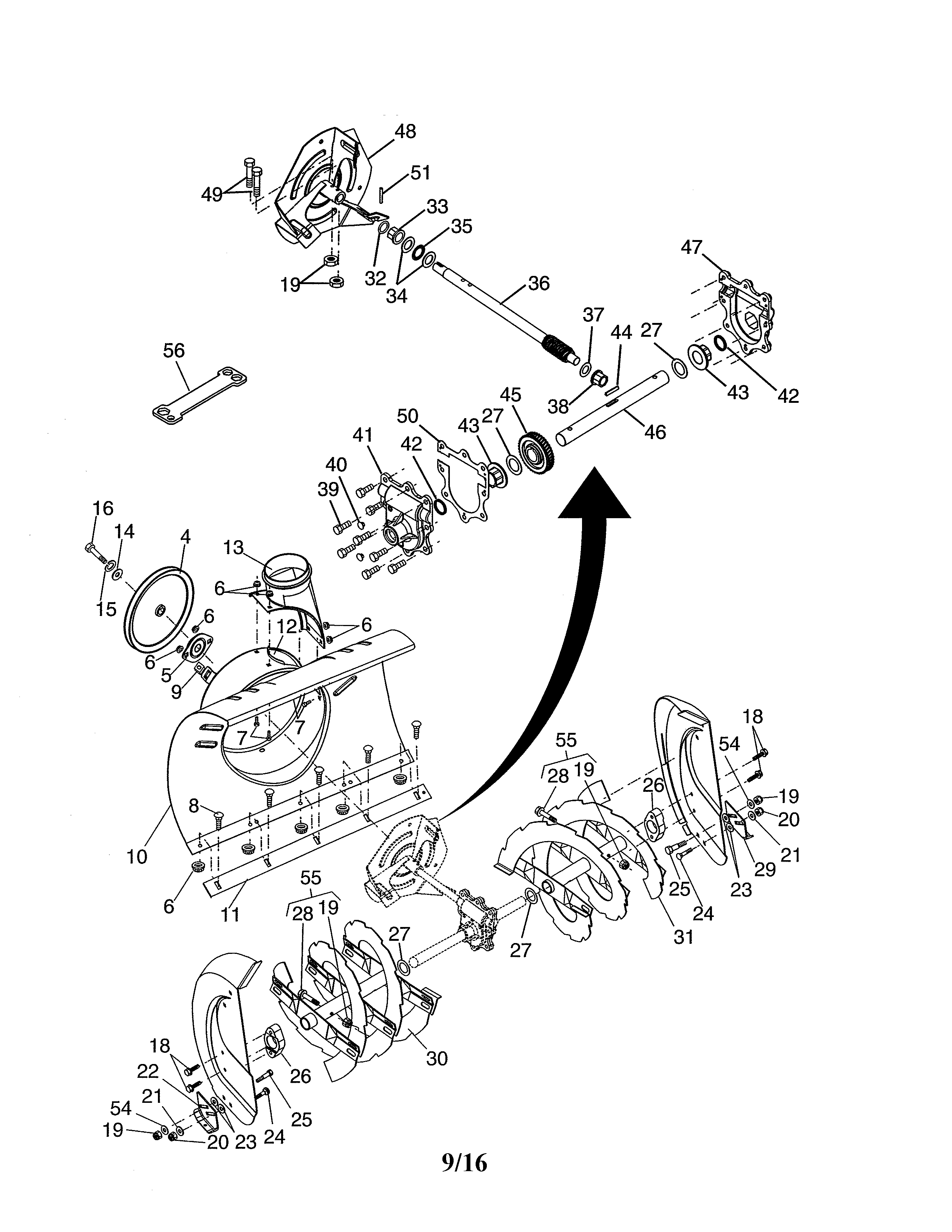 Poulan PR524-96192000100 auger housing/impeller assembly diagram