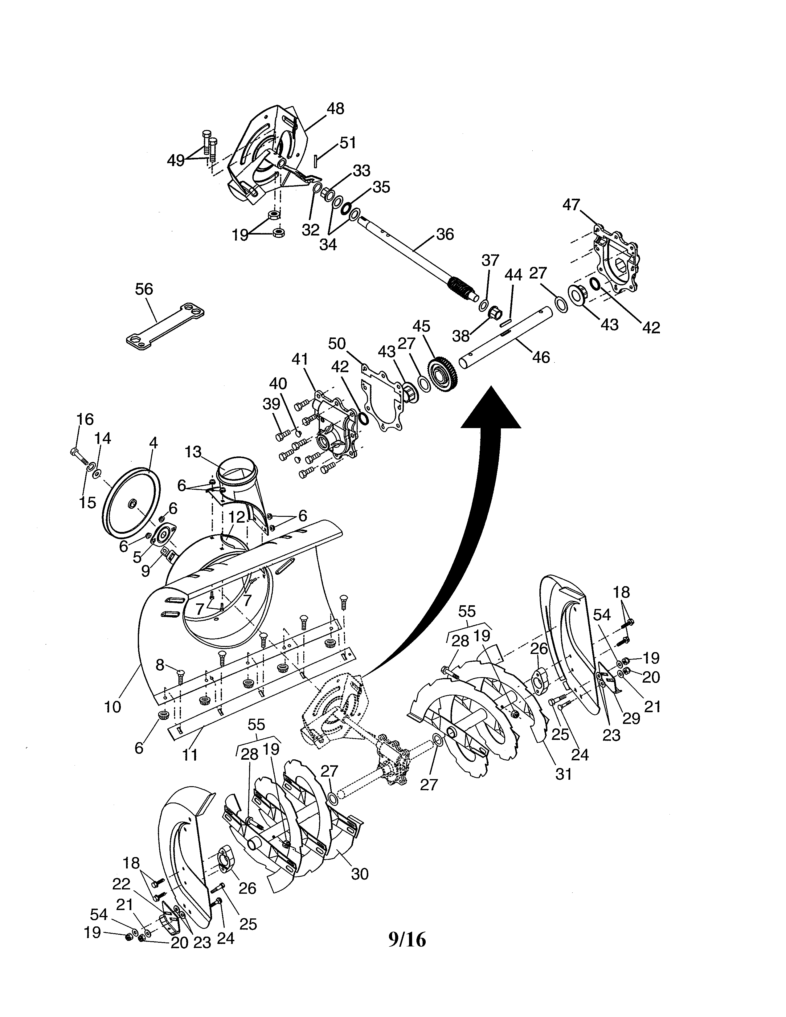 Poulan PR8527ES-96192000300 auger housing/impeller assembly diagram