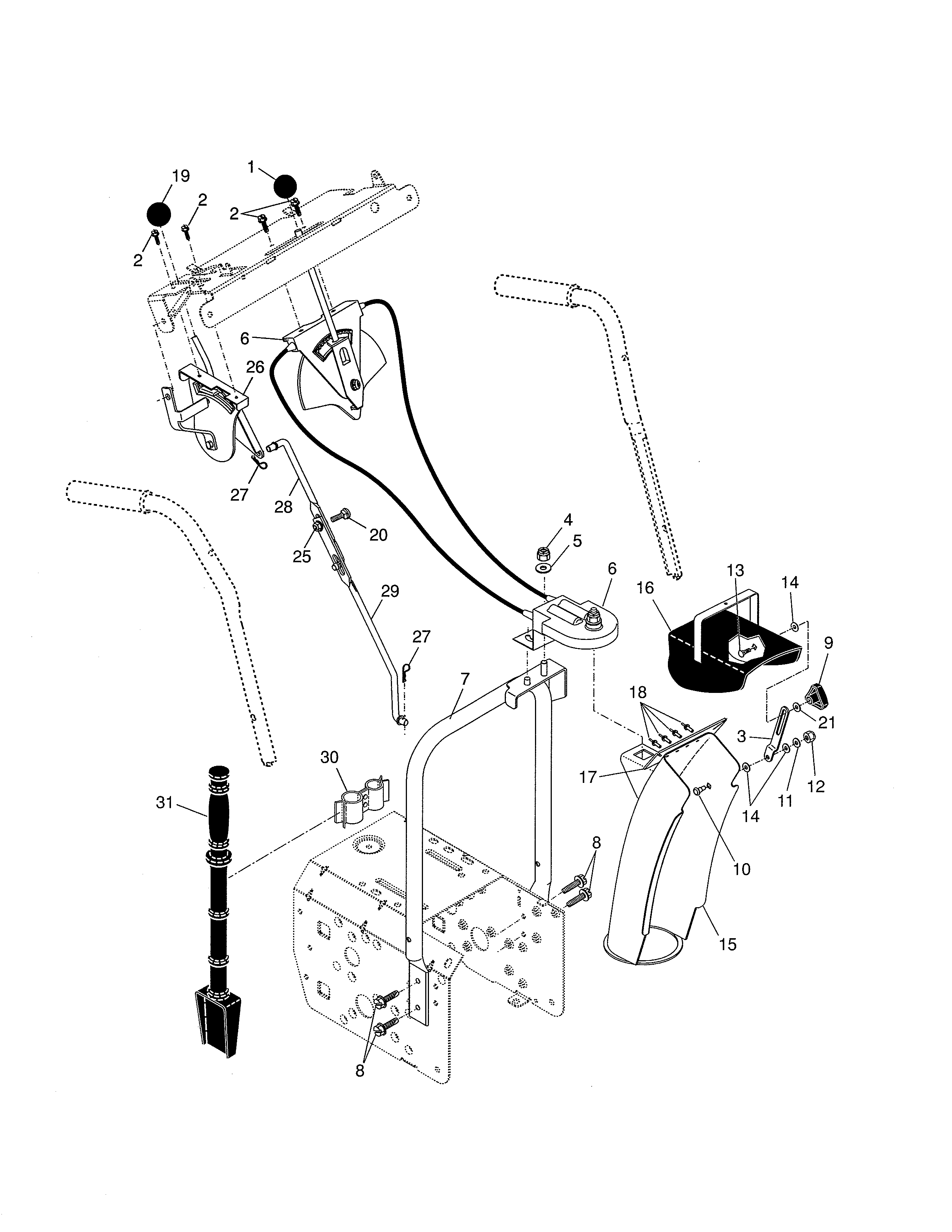 Poulan PR8527ES-96192000300 control panel/discharte chute diagram