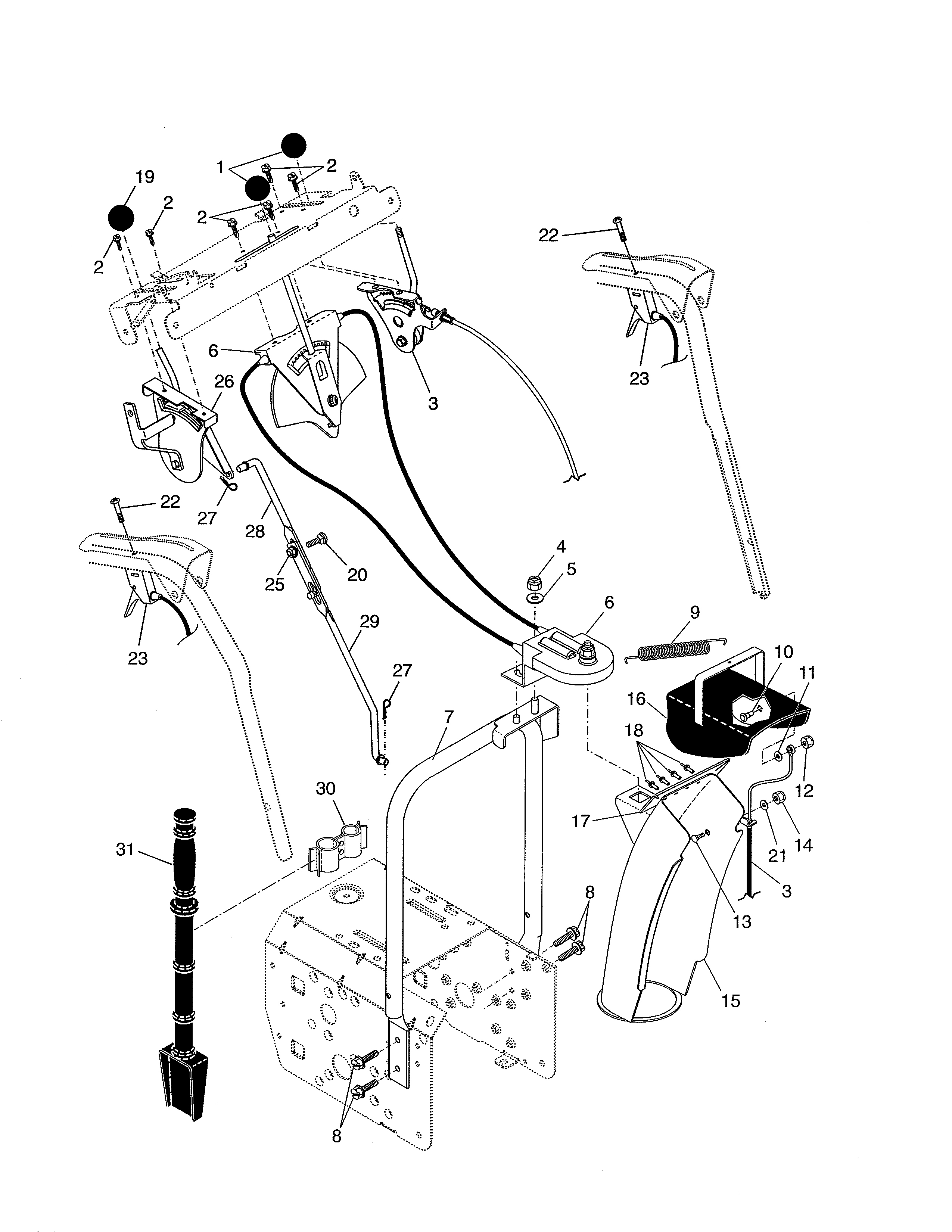 Poulan 96192000400 control panel/discharge chute diagram