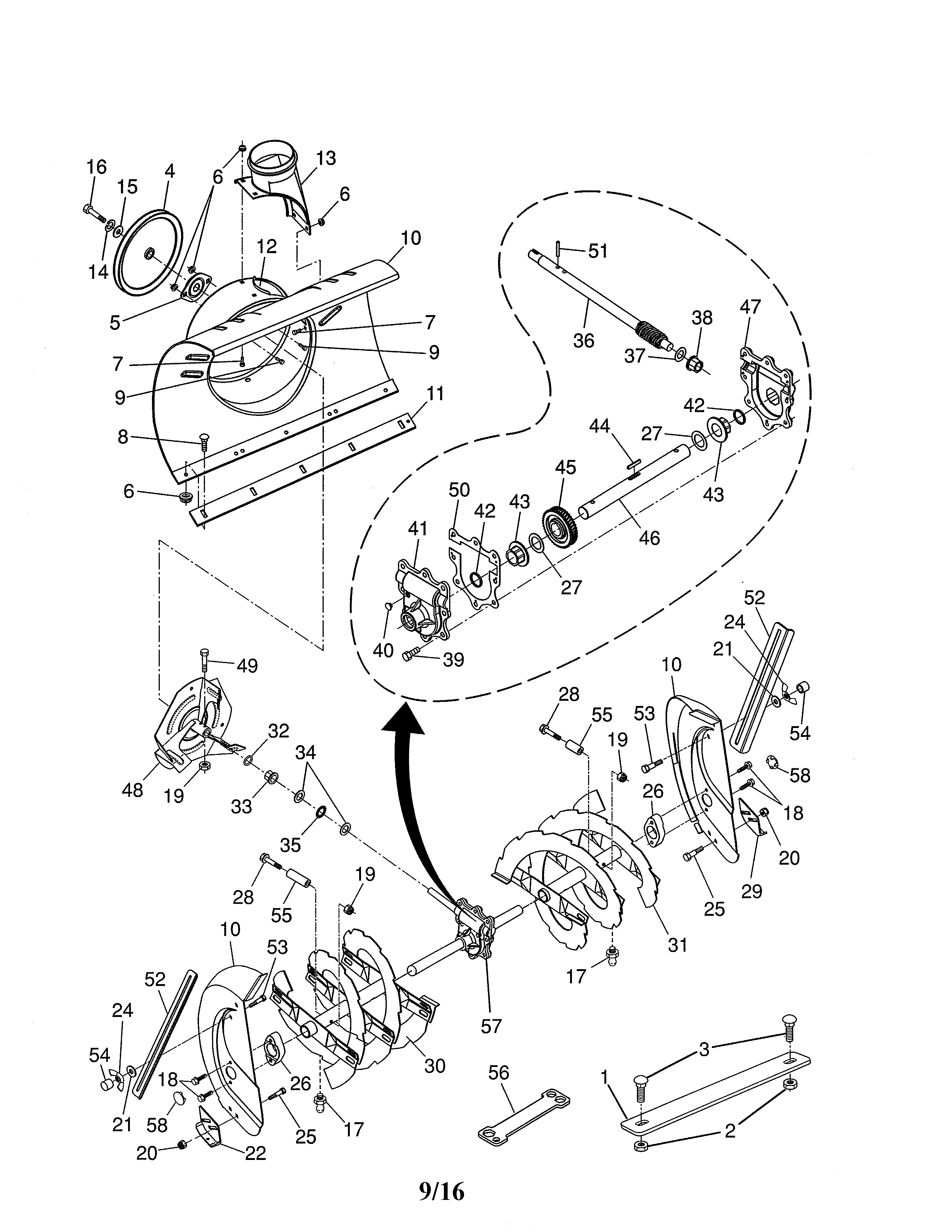 Poulan 96192001902 auger housing/impeller assembly diagram