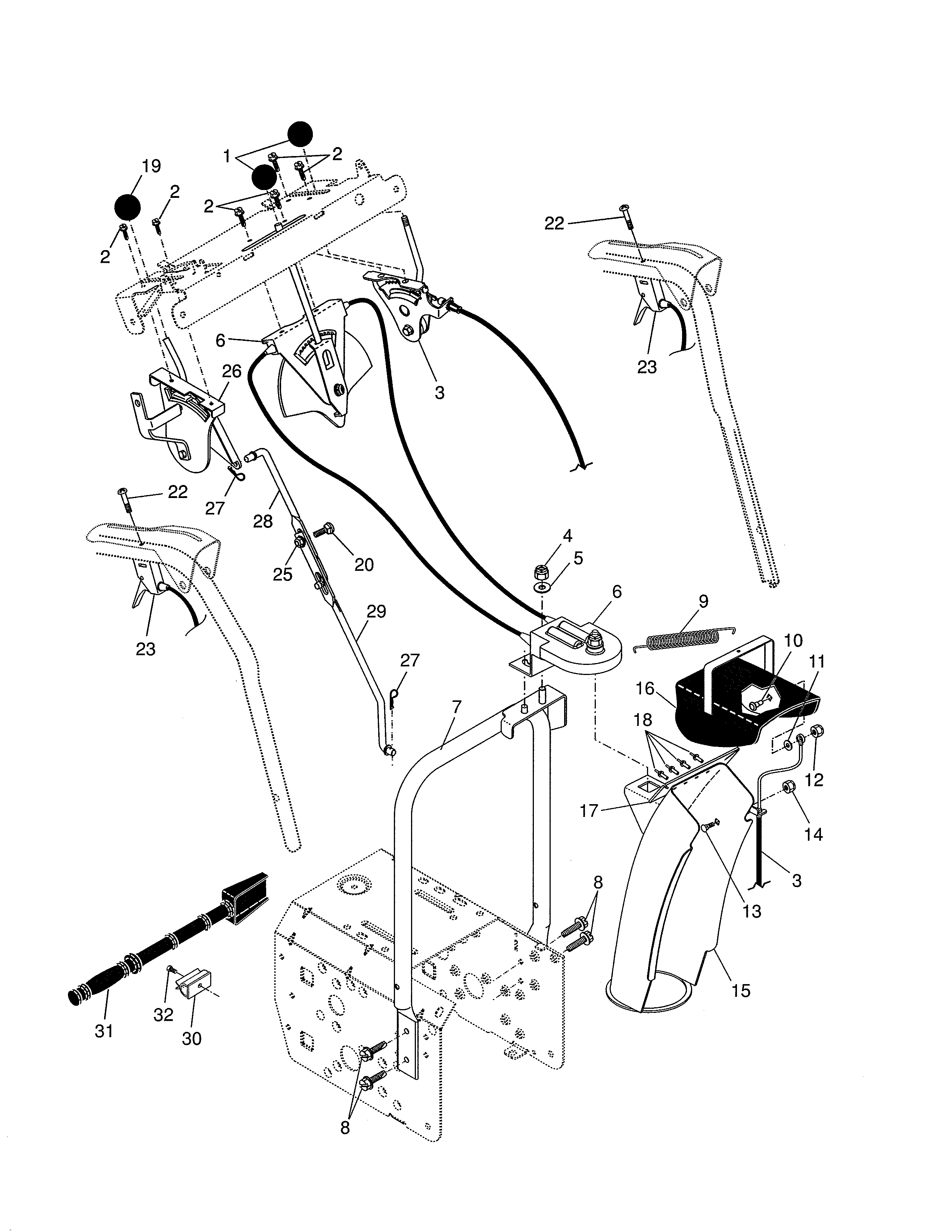 Poulan 96192001902 control panel/discharge chute diagram