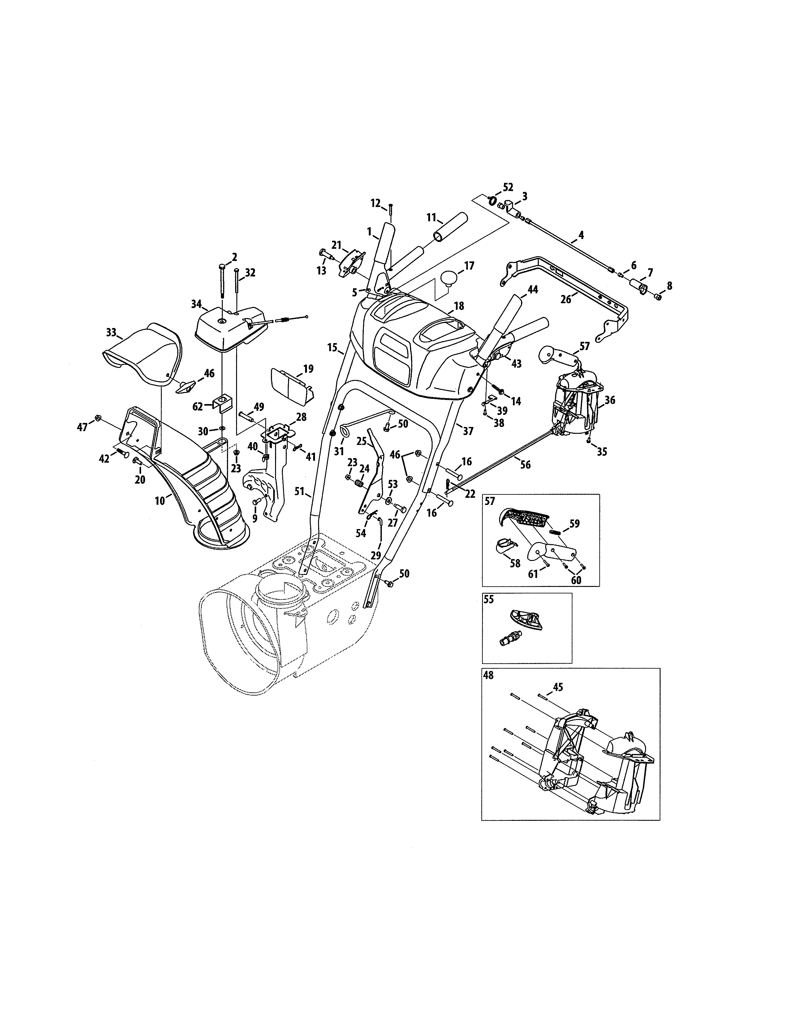 MTD 31AS68SF799 chute/handles diagram