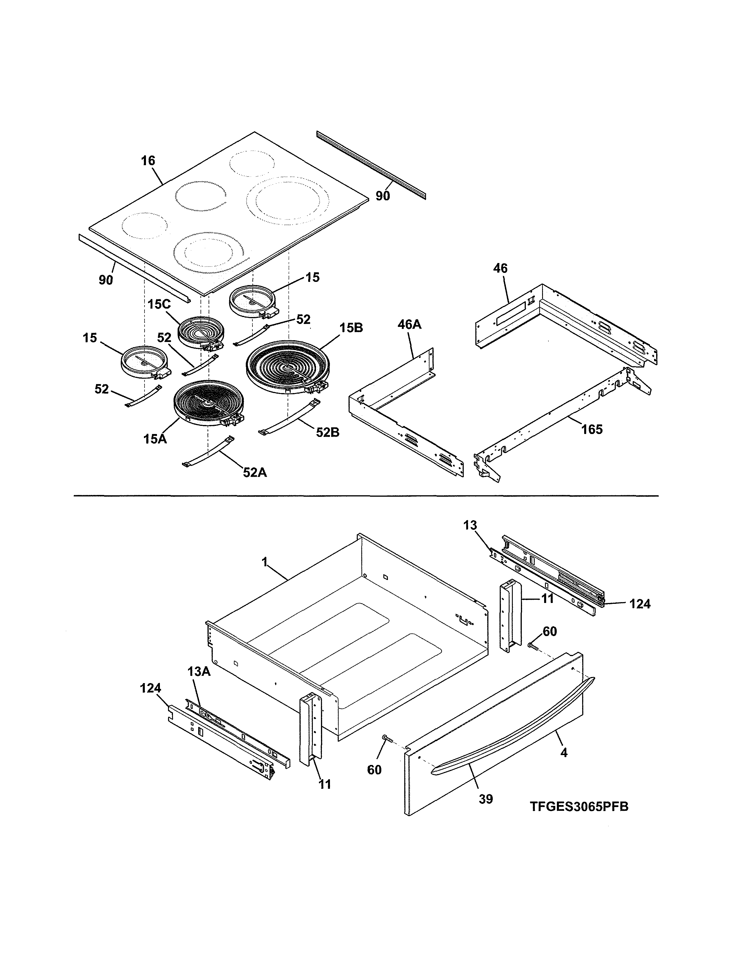 Frigidaire FGES3065PFC top/drawer diagram