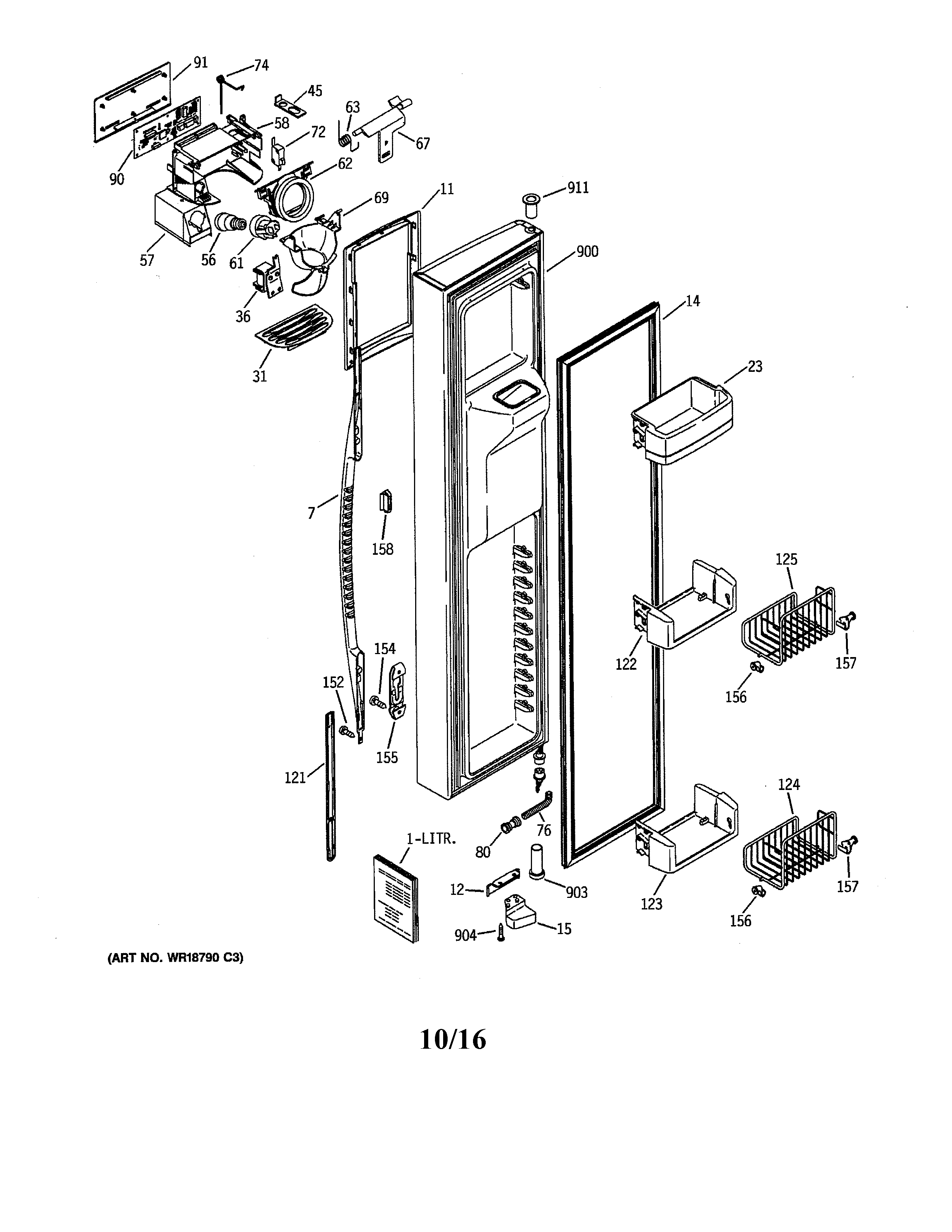 GE PSS27NHMDWW freezer door diagram