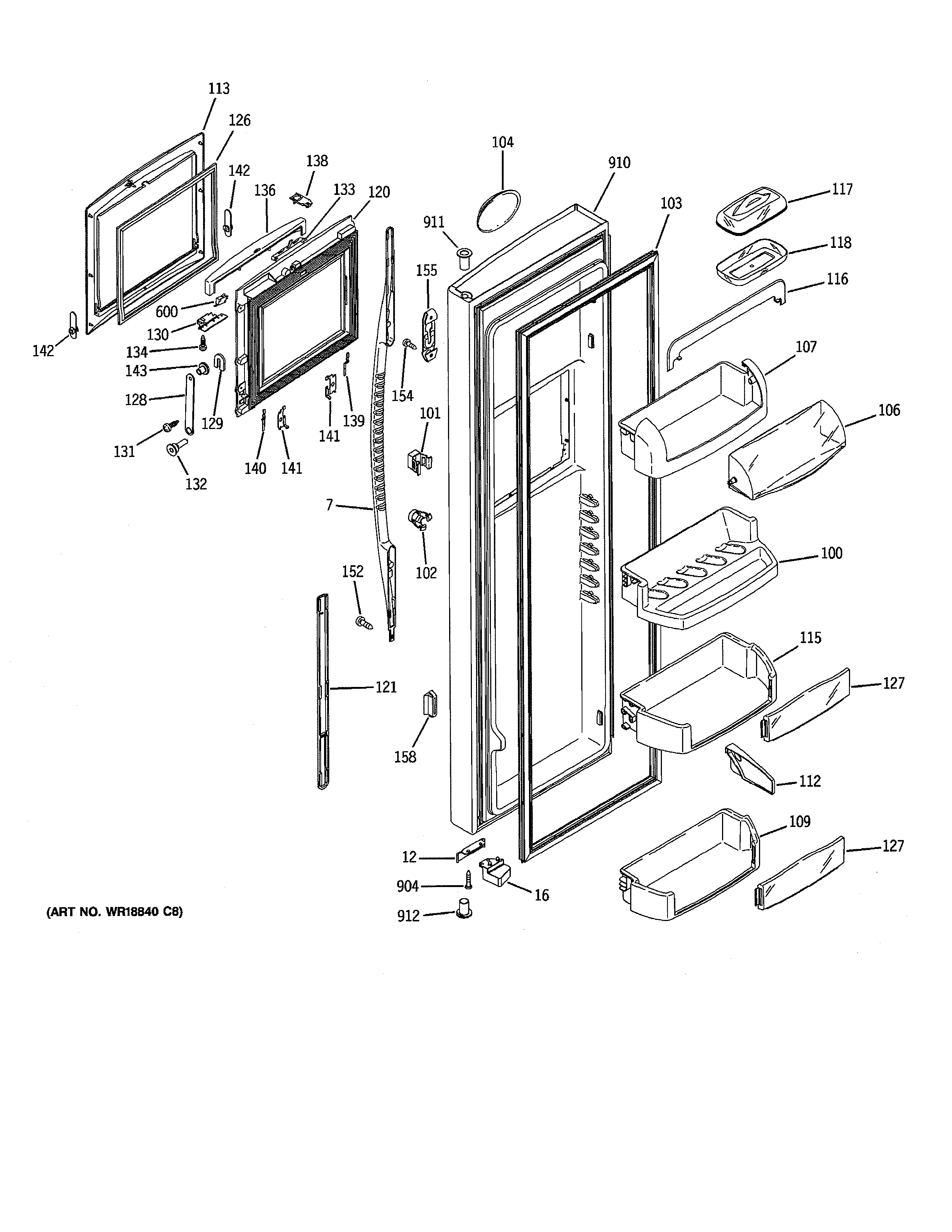 GE PSS27NHMDWW fresh food door diagram