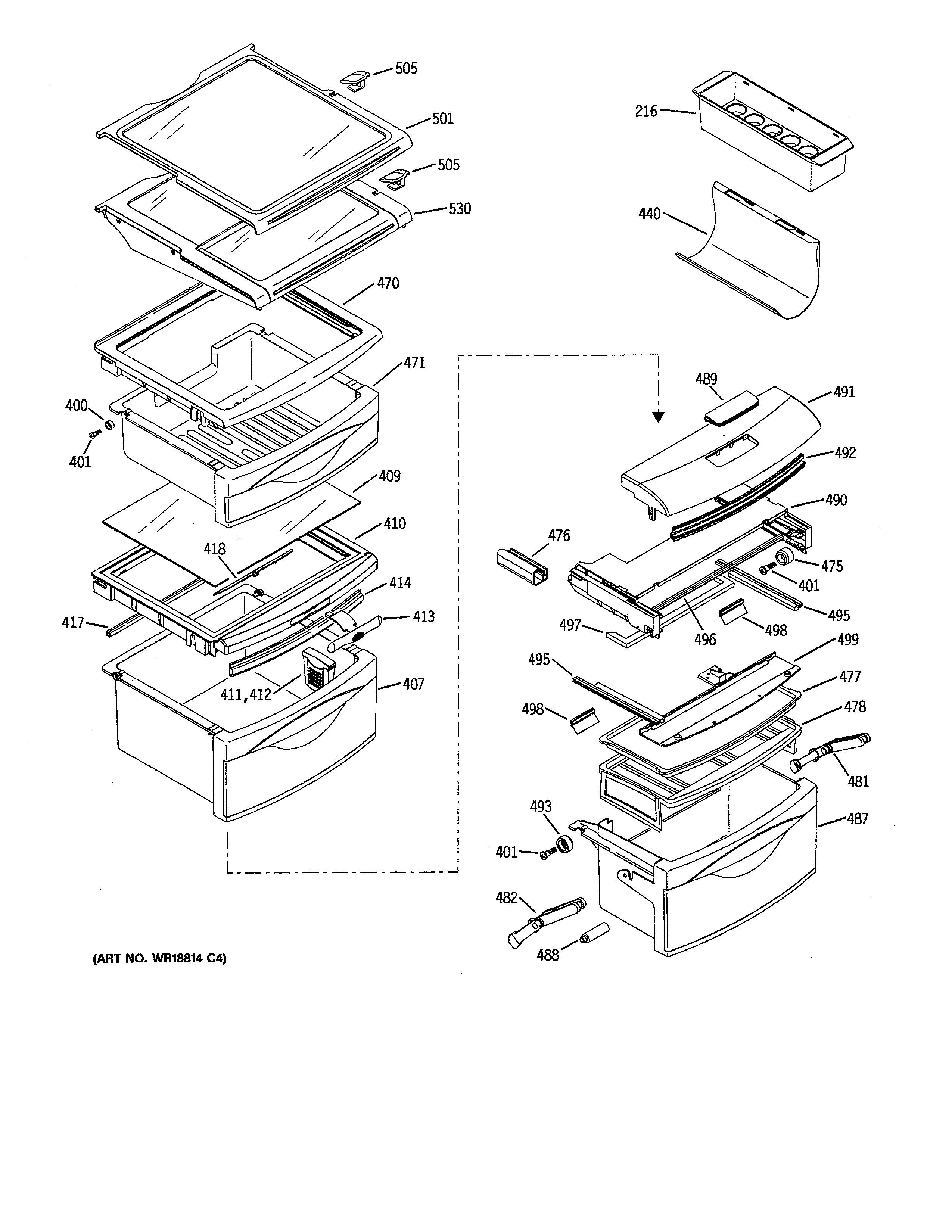 GE PSS27NHMDWW fresh food shelves diagram