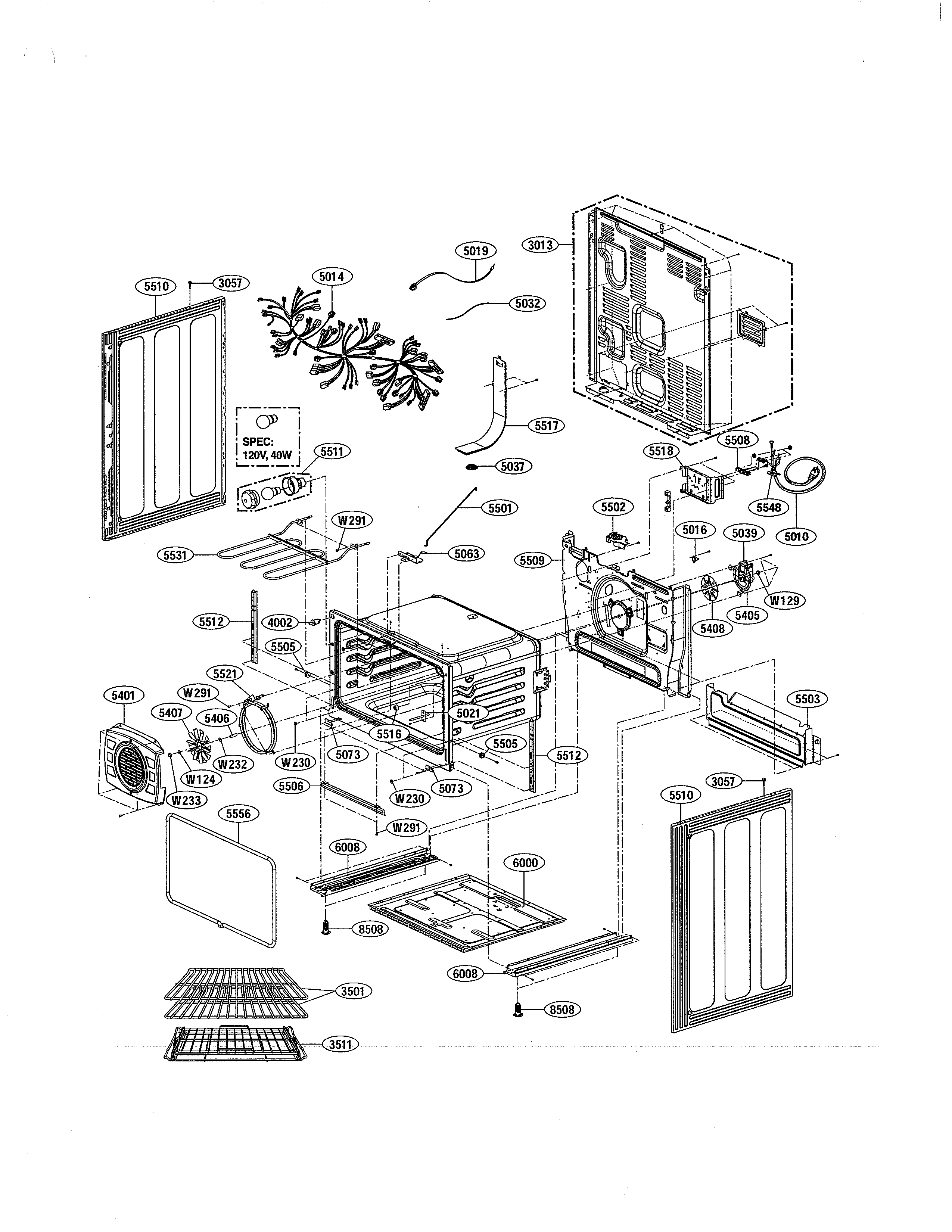 LG LDE5415ST lower cavity diagram