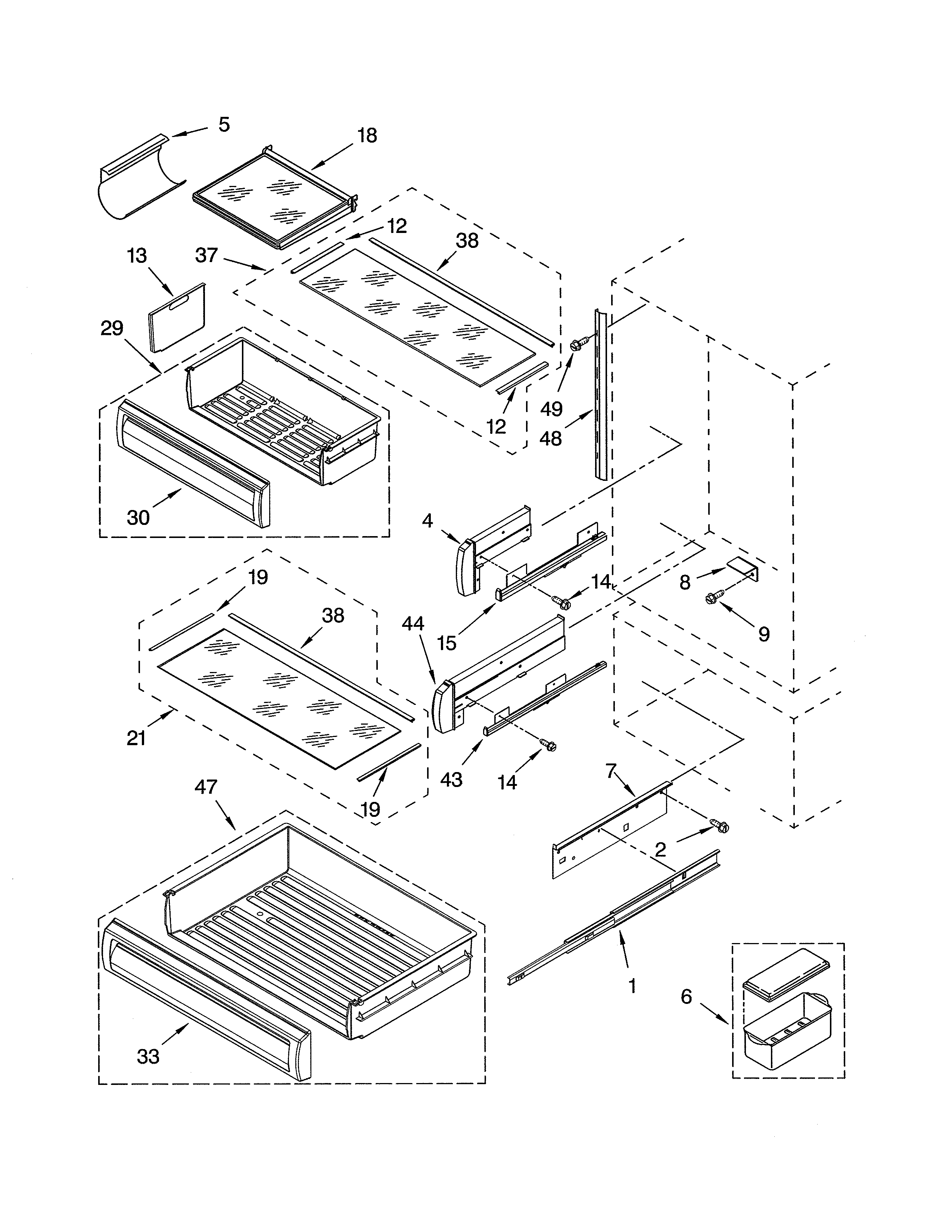 KitchenAid KBLP36FMS01 refrigerator shelf parts diagram