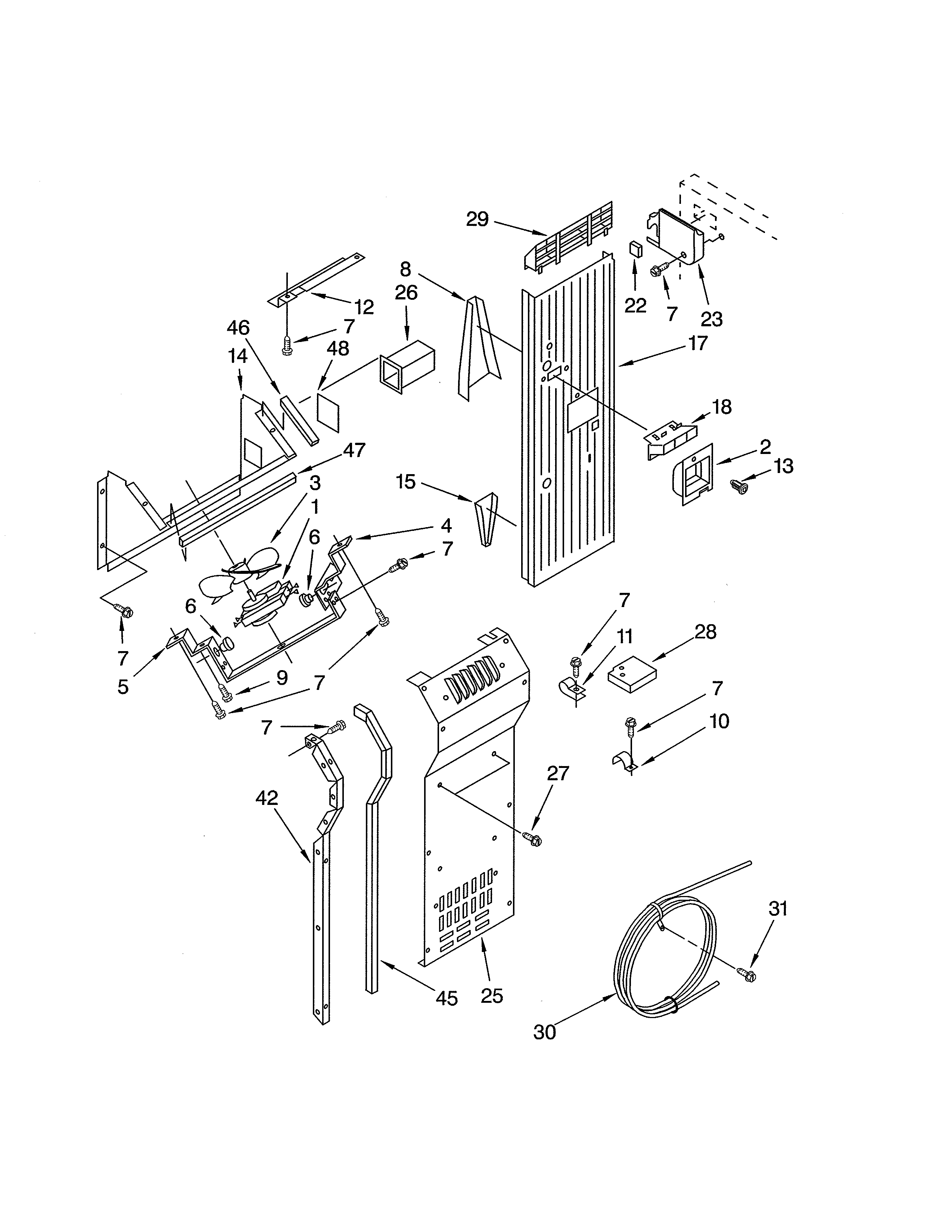 KitchenAid KSSC36FJS00 air flow & reservoir parts diagram