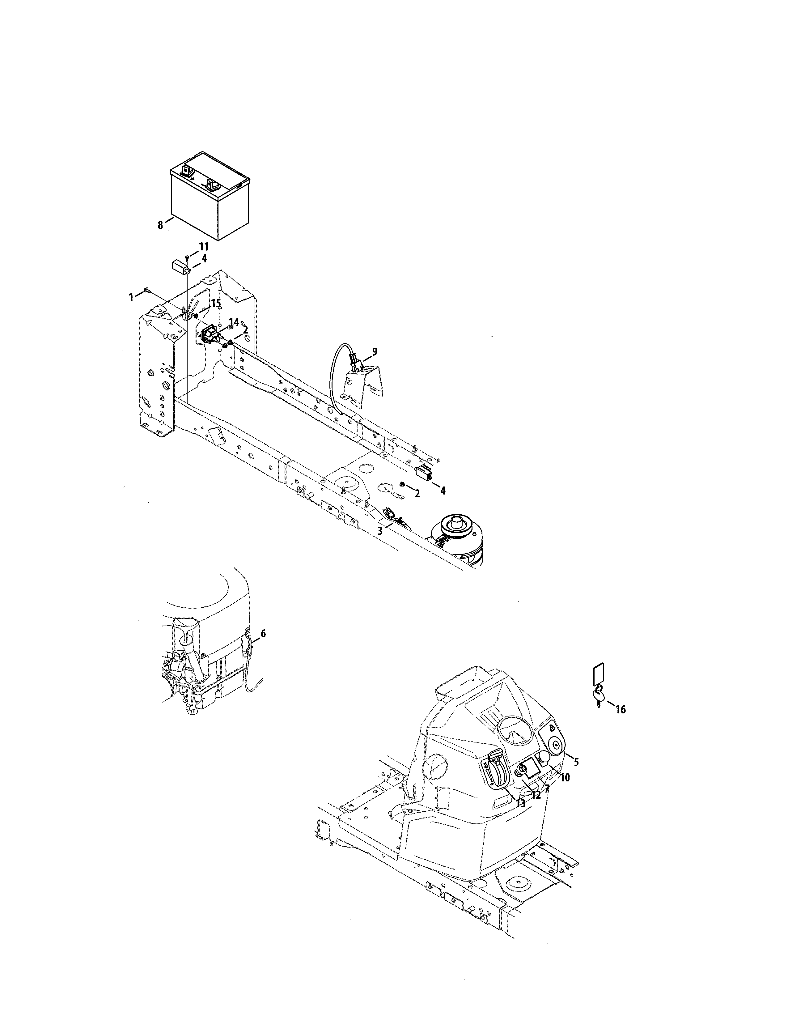 MTD 14A7A3ZW099 battery/dash harness diagram