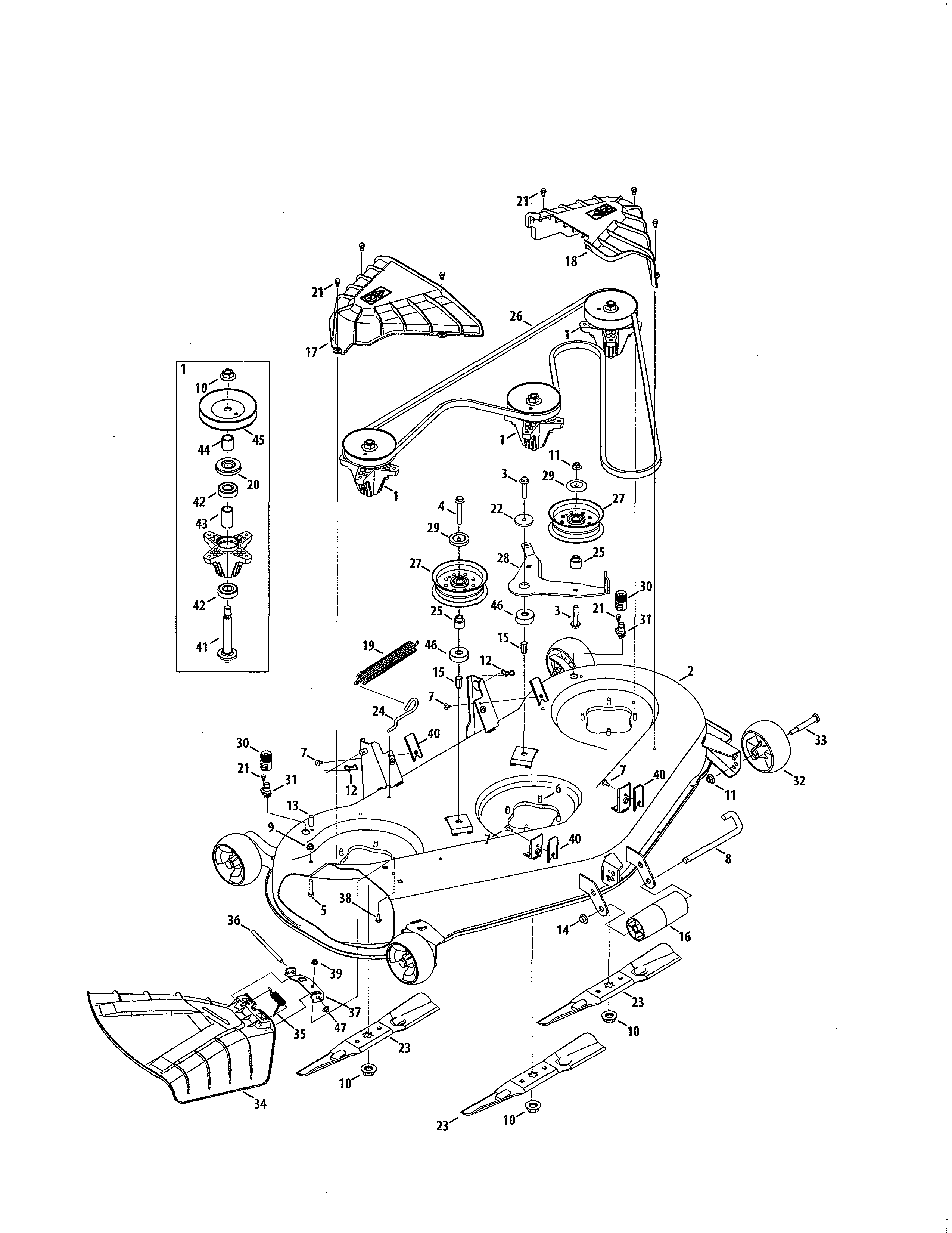 MTD 14A7A3ZW099 deck/spindle diagram