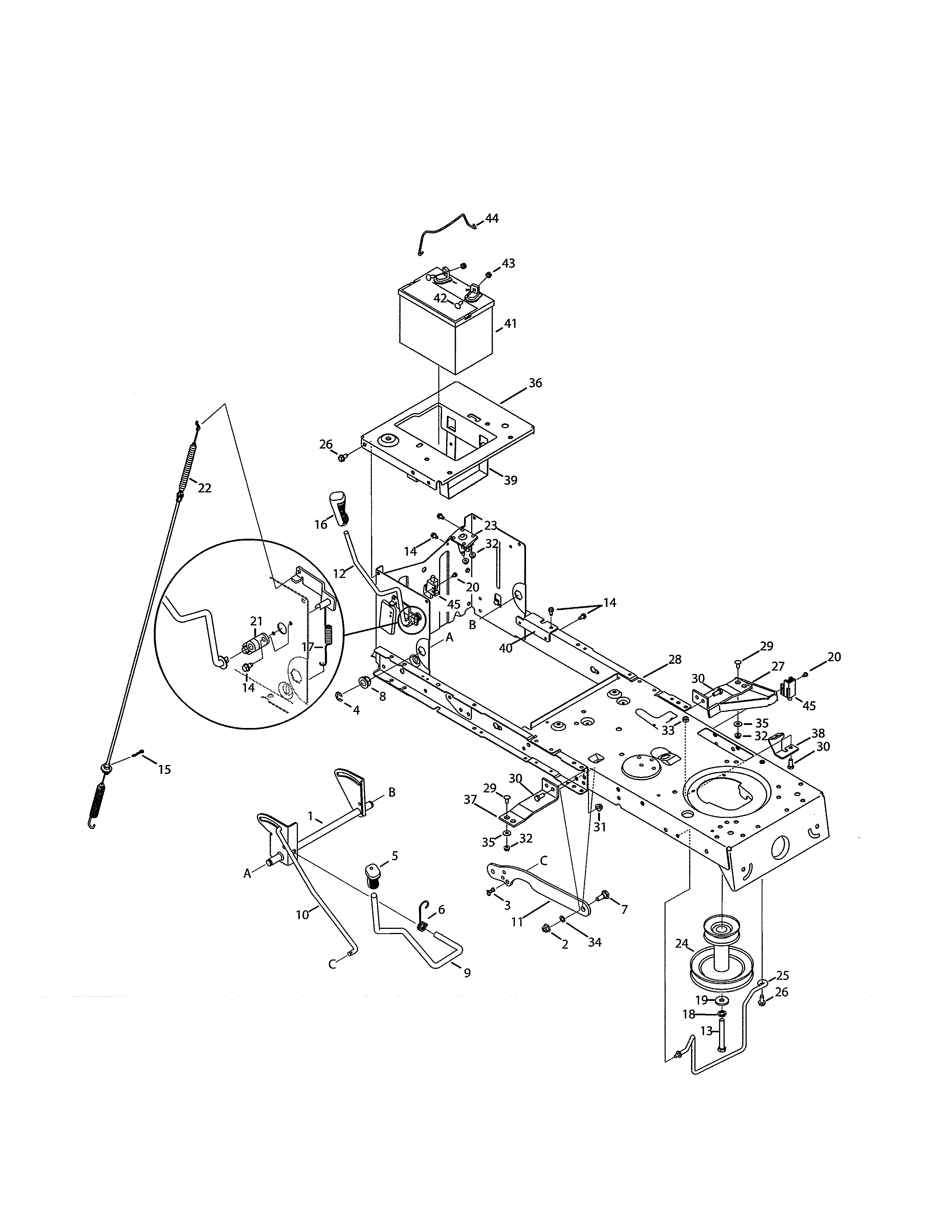 MTD 13A878XT099 lift/battery/frame diagram