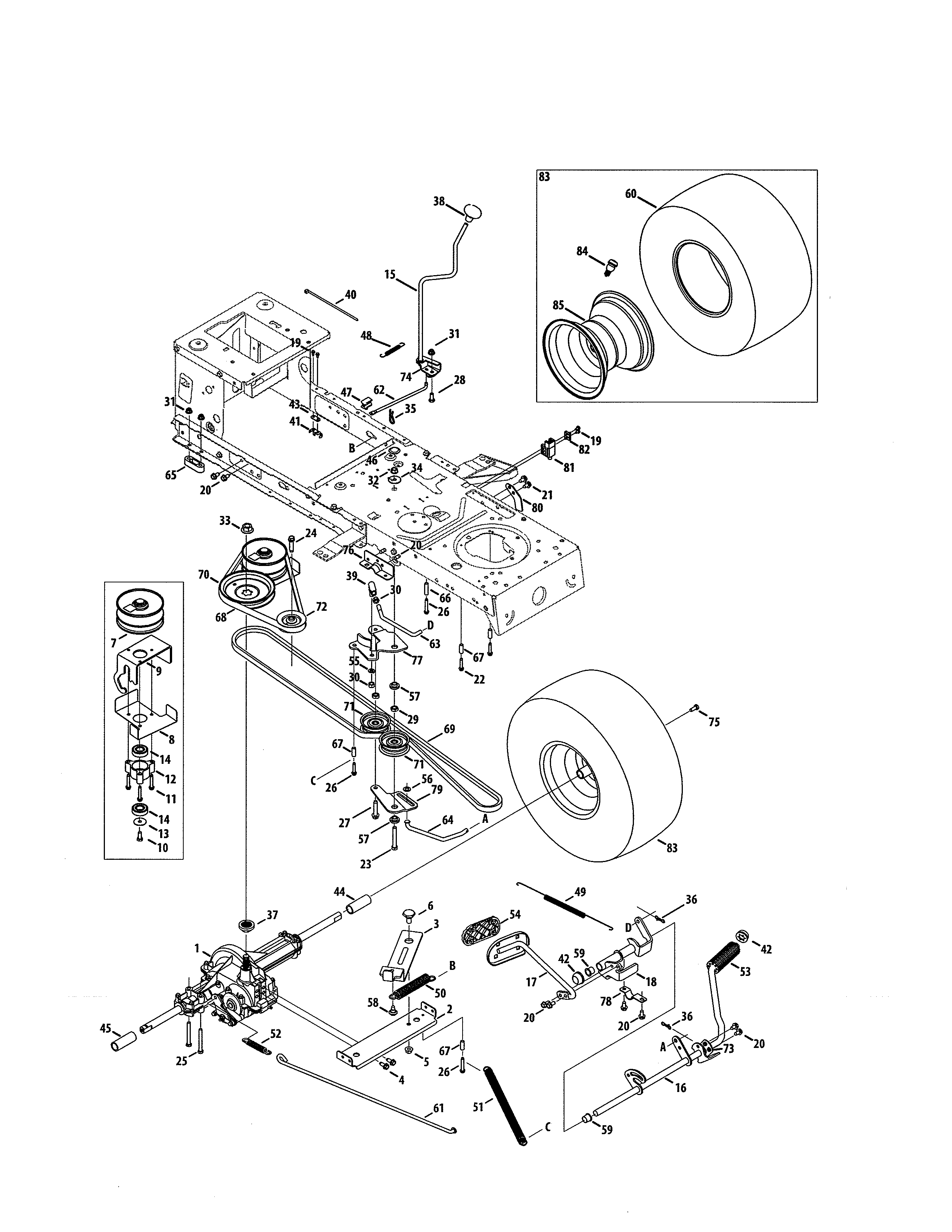 MTD 13A878XT099 transmission/wheel assembly diagram