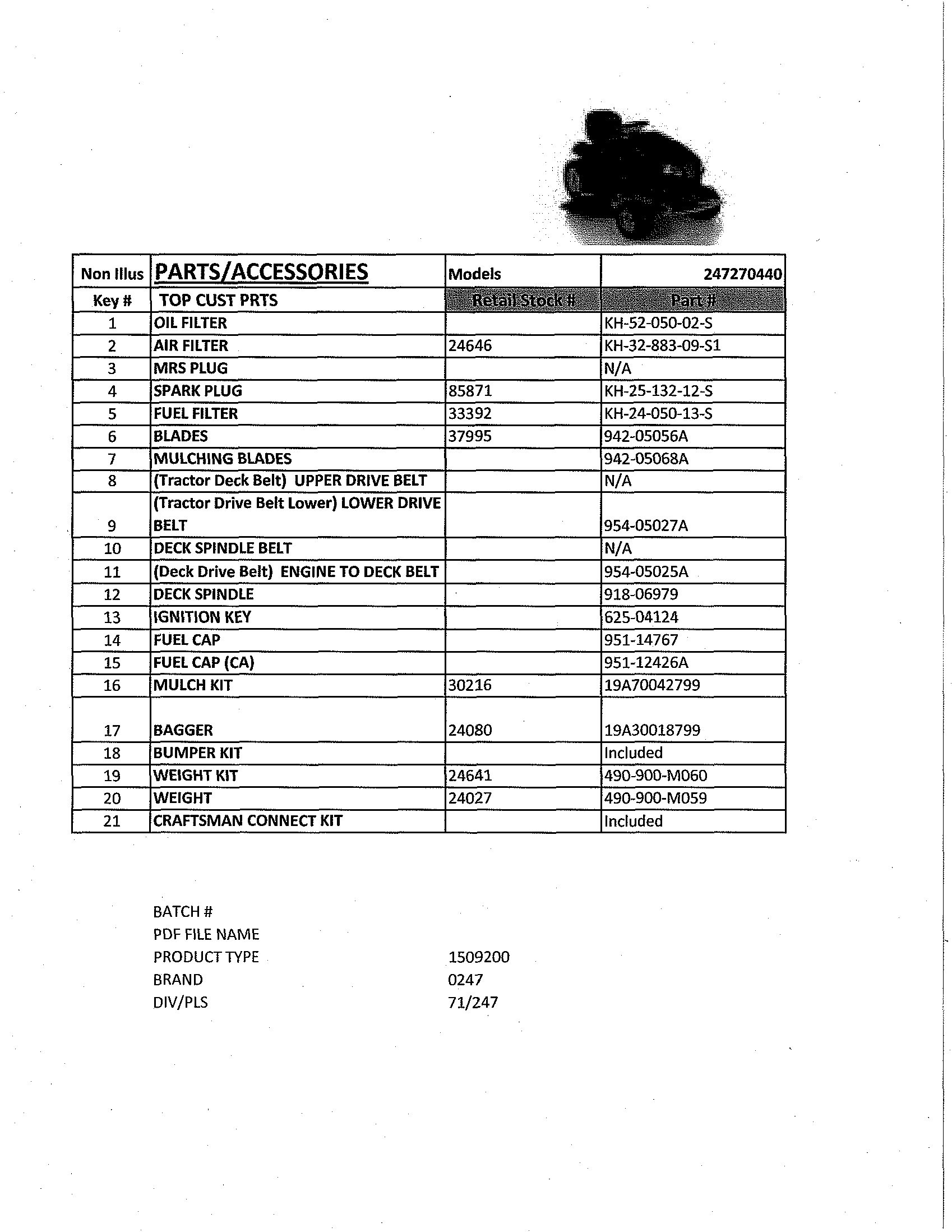 Craftsman 247270440 top customer parts diagram