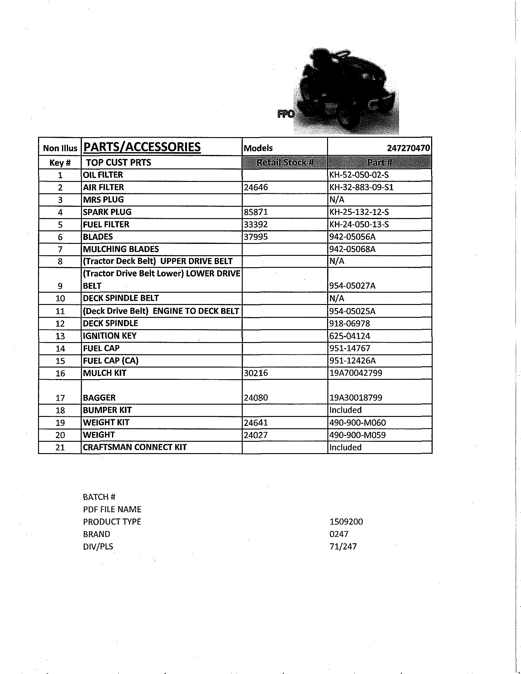 Craftsman 247270470 top customer parts diagram