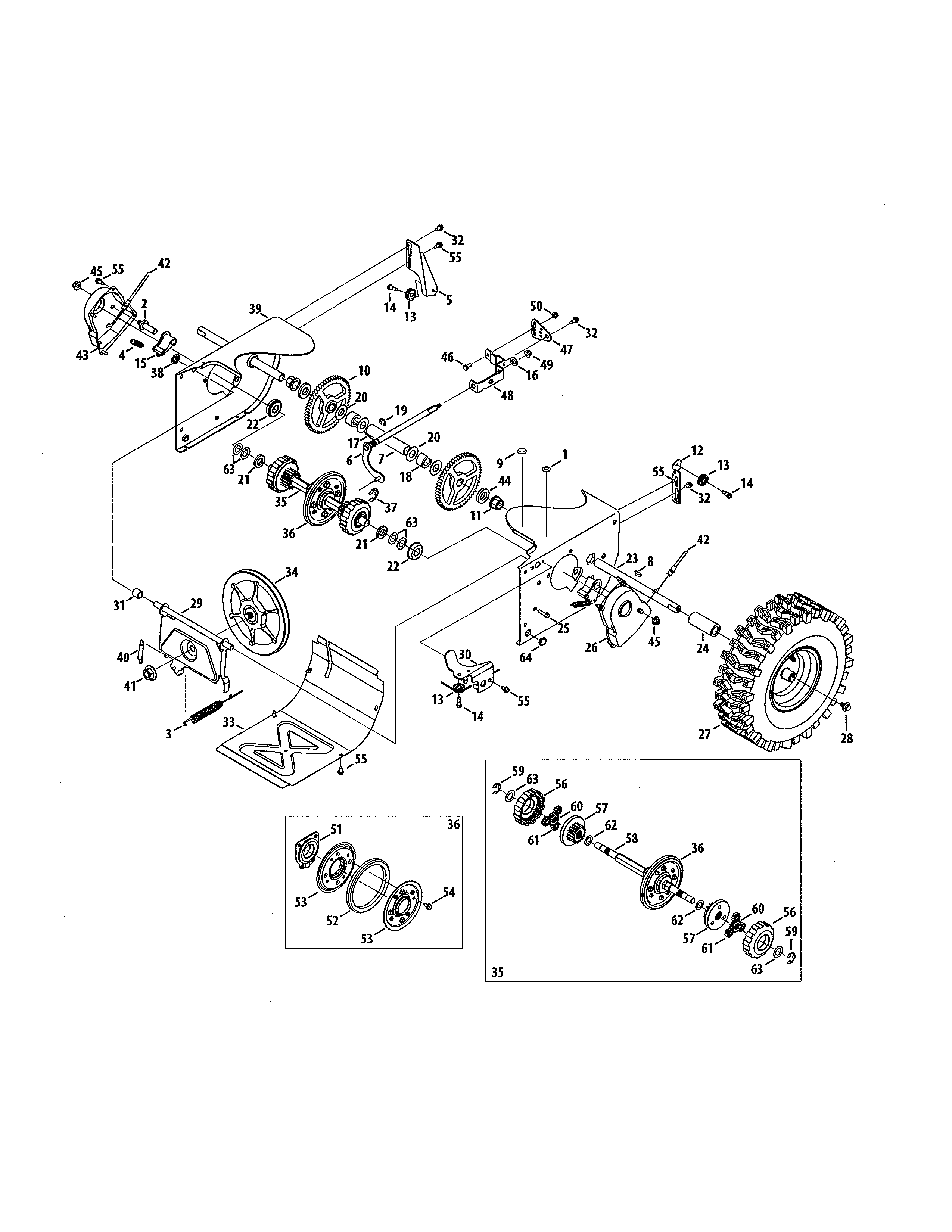 MTD 31AS5BHE799 wheels/gearbox/driveshaft diagram