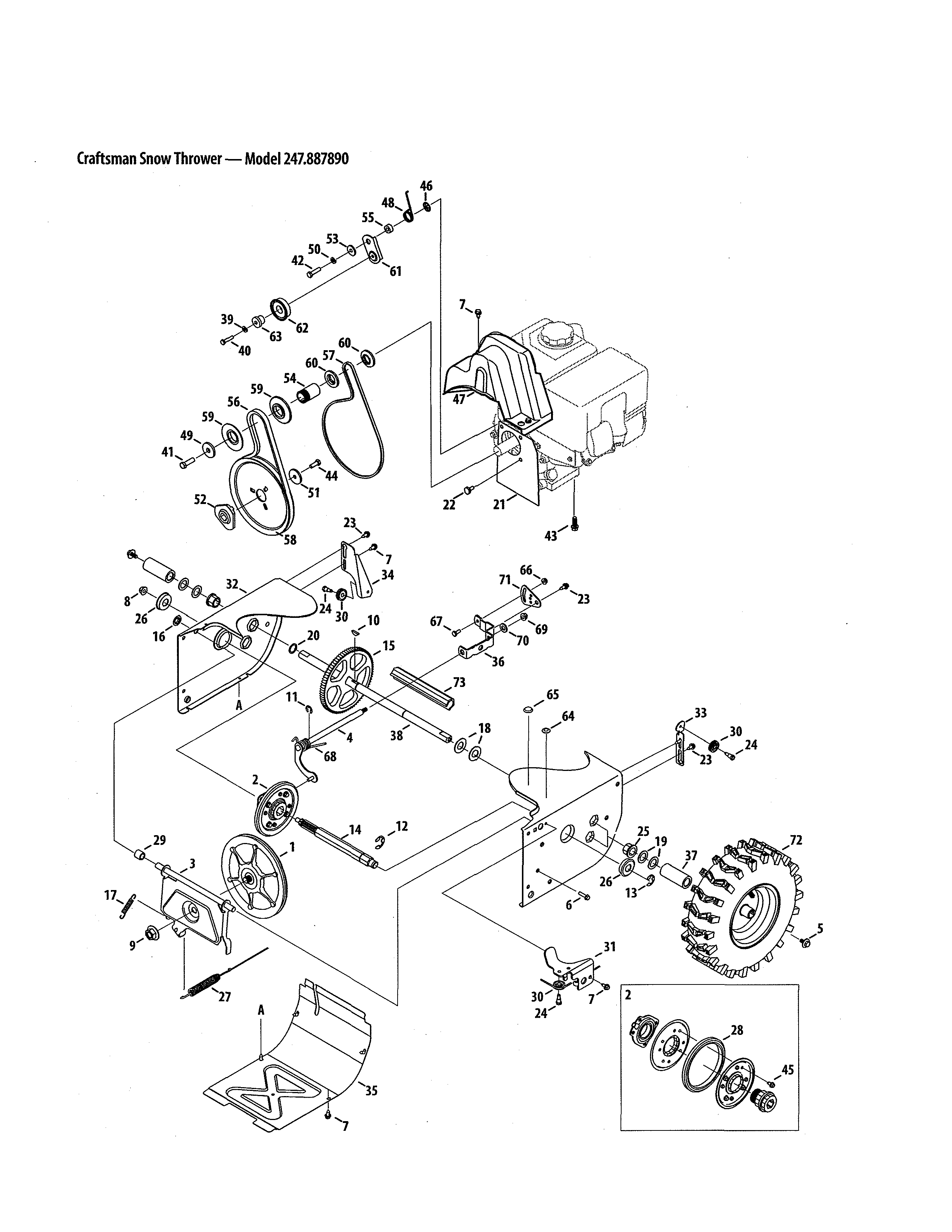 Craftsman 247887890 engine/wheels diagram