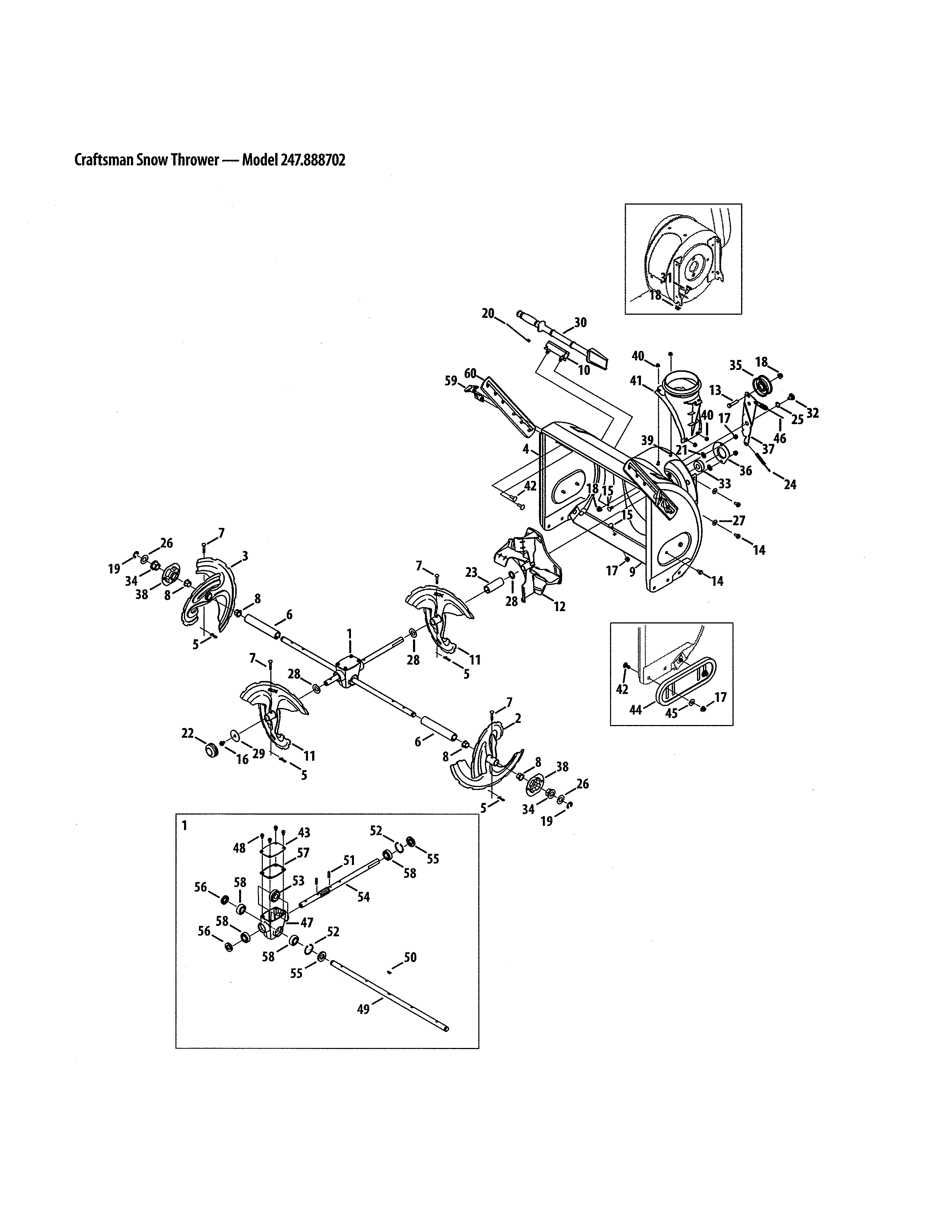 Craftsman 247888702 gear box/auger & housing diagram