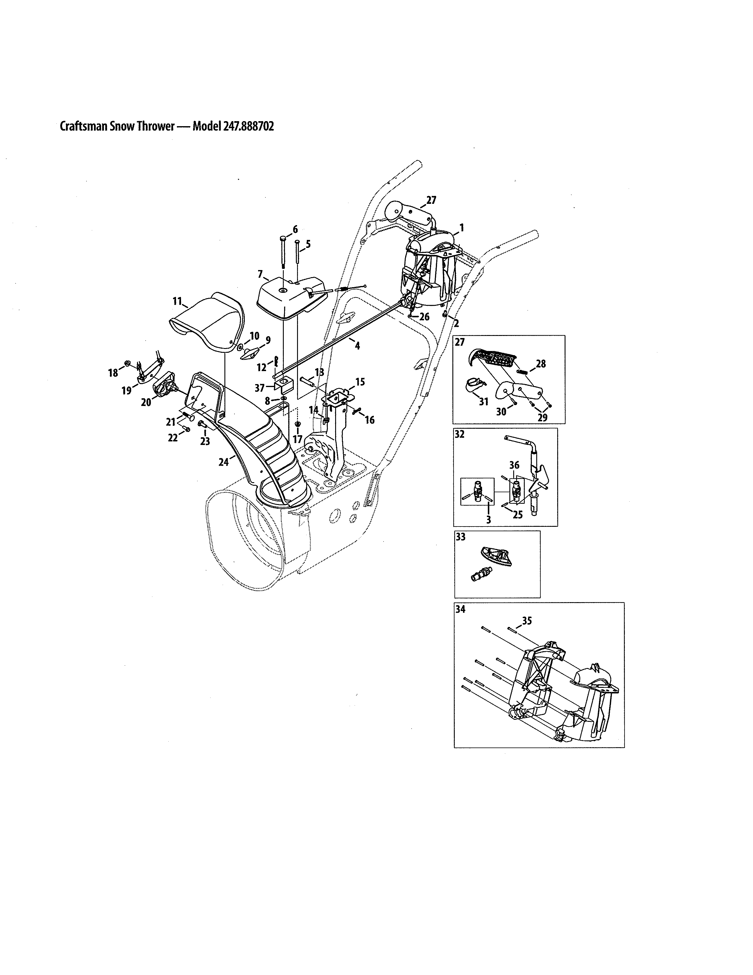 Craftsman 247888702 upper & lower chute diagram
