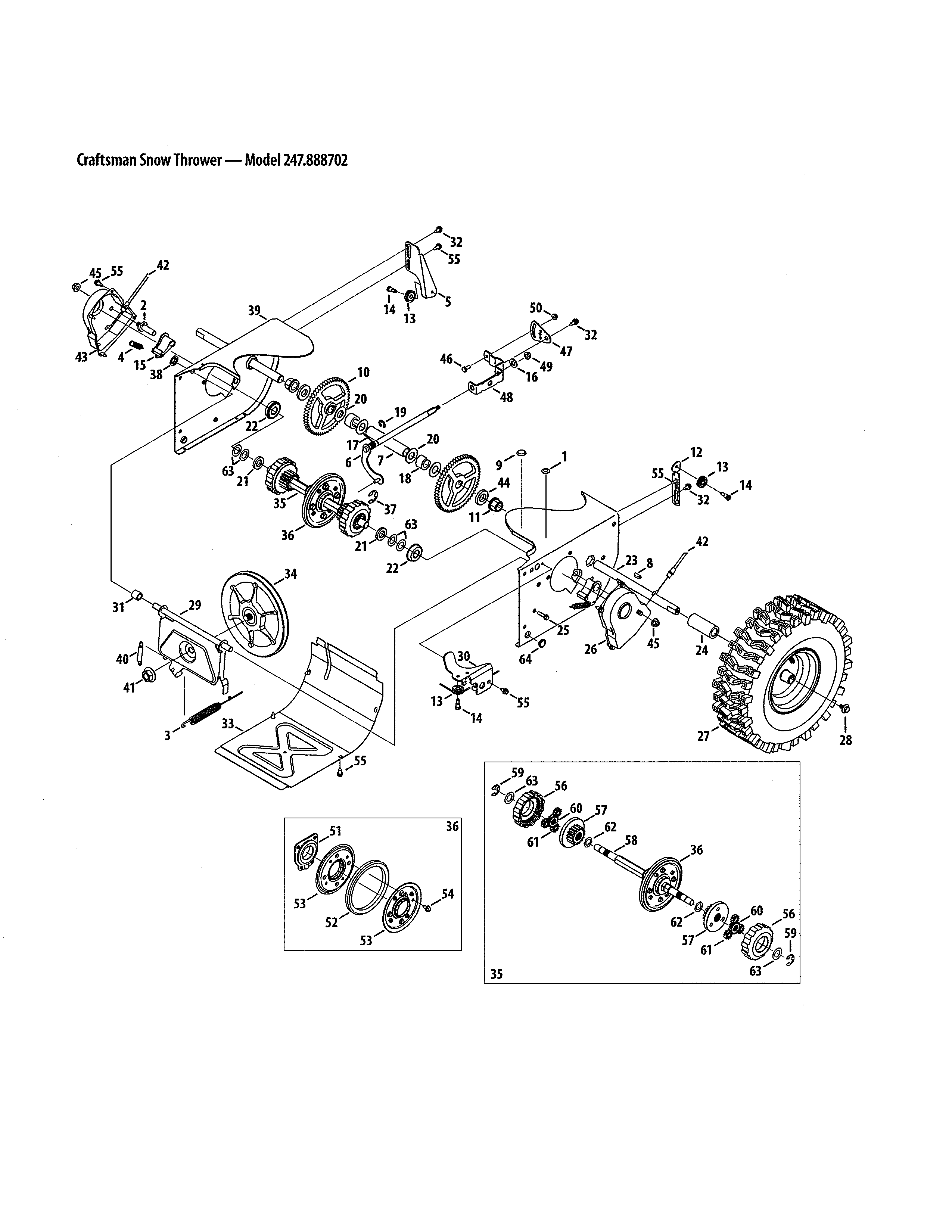 Craftsman 247888702 drive shaft/wheels diagram