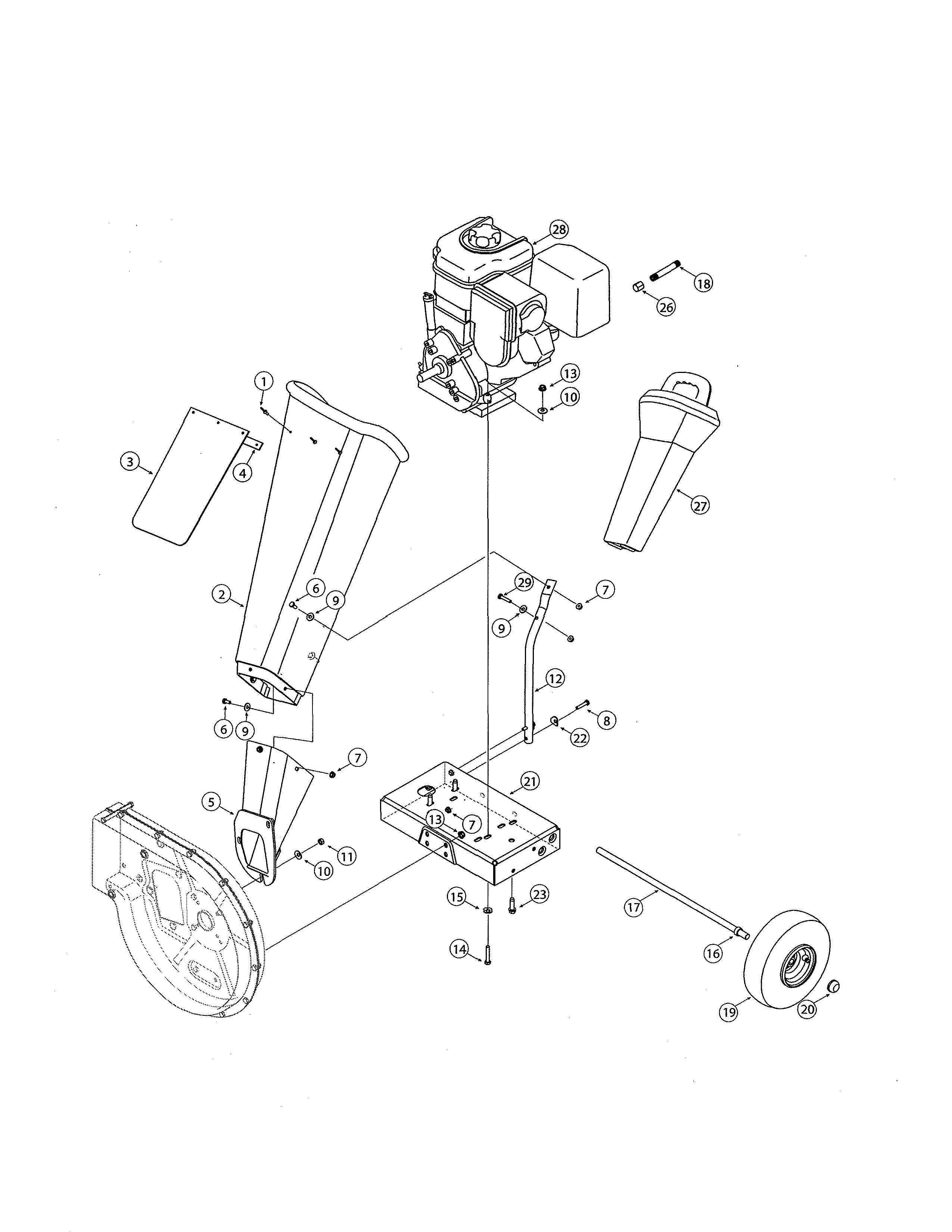 MTD 24A-464M799 chute/frame/engine diagram
