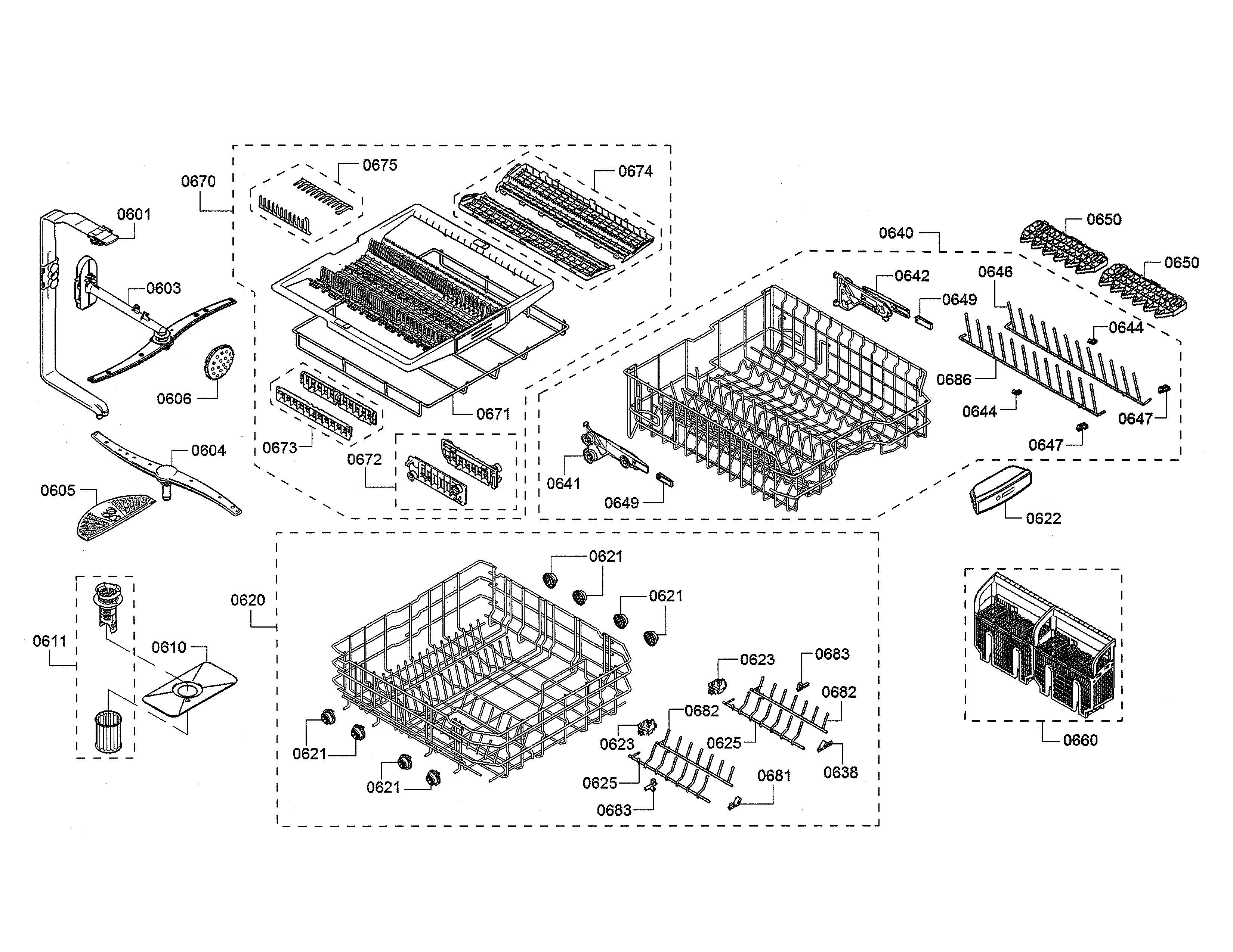 Bosch SHP865WF2N/01 racks/spray arm diagram