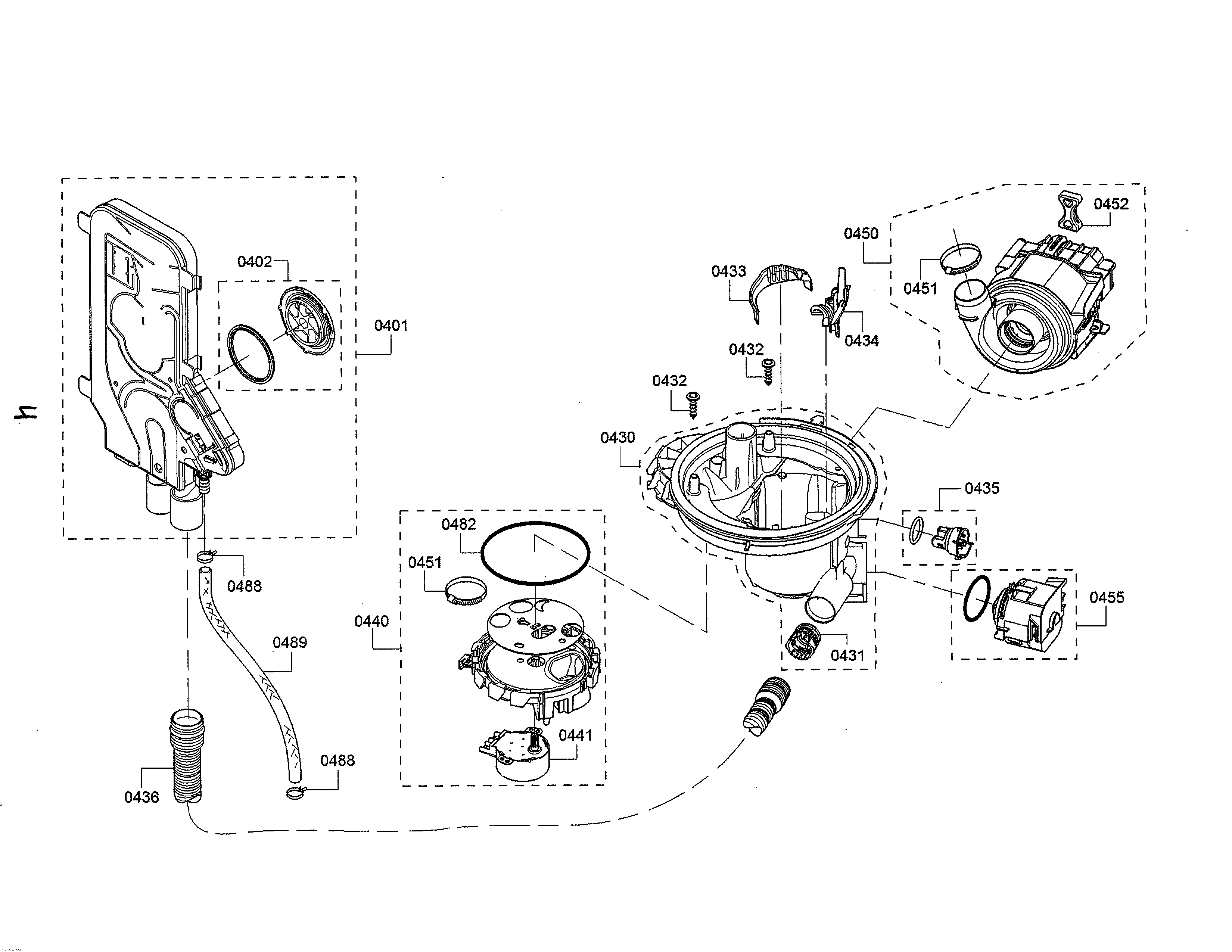 Bosch SHE863WF2N/01 water inlet/sump/heat pump diagram