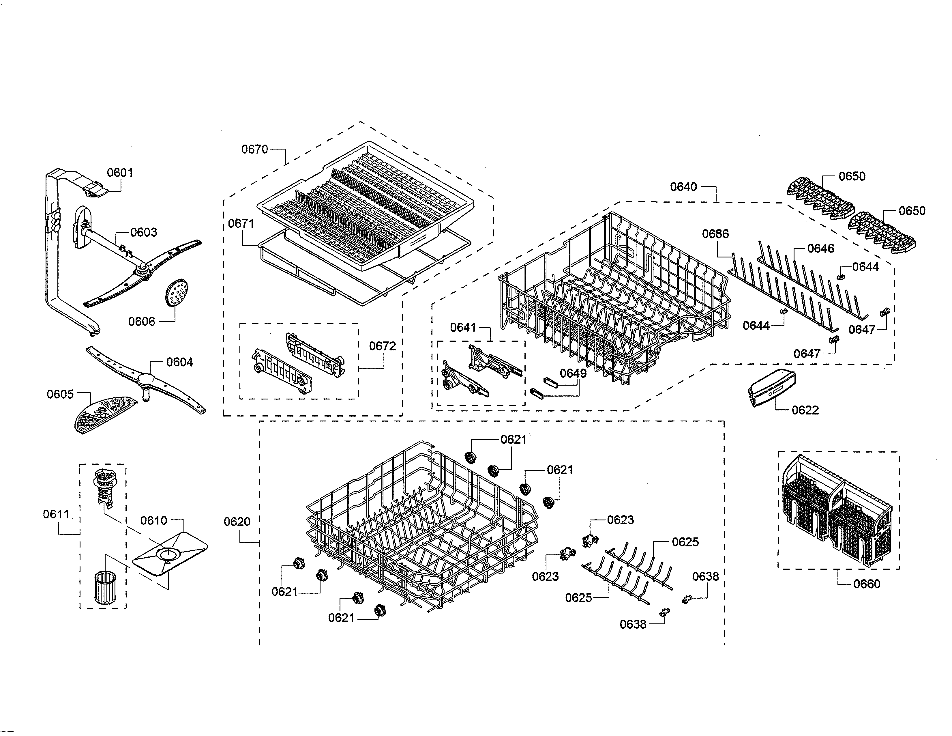 Bosch SHE863WF2N/01 racks/spray arm diagram