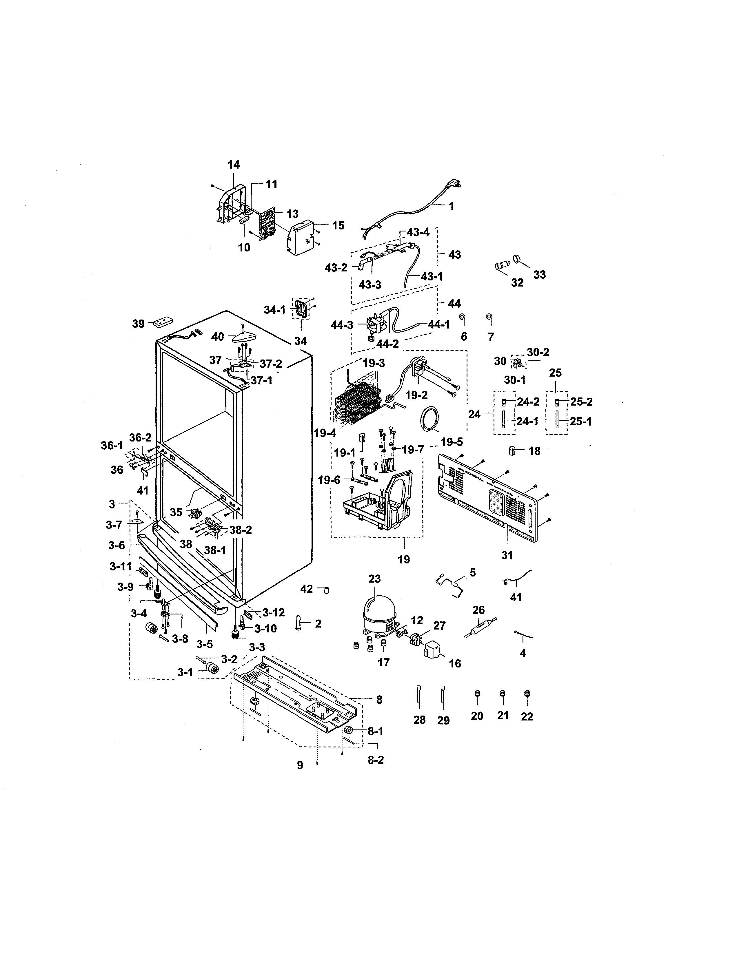 Samsung RB195ZASH/XAA-00 cabinet diagram