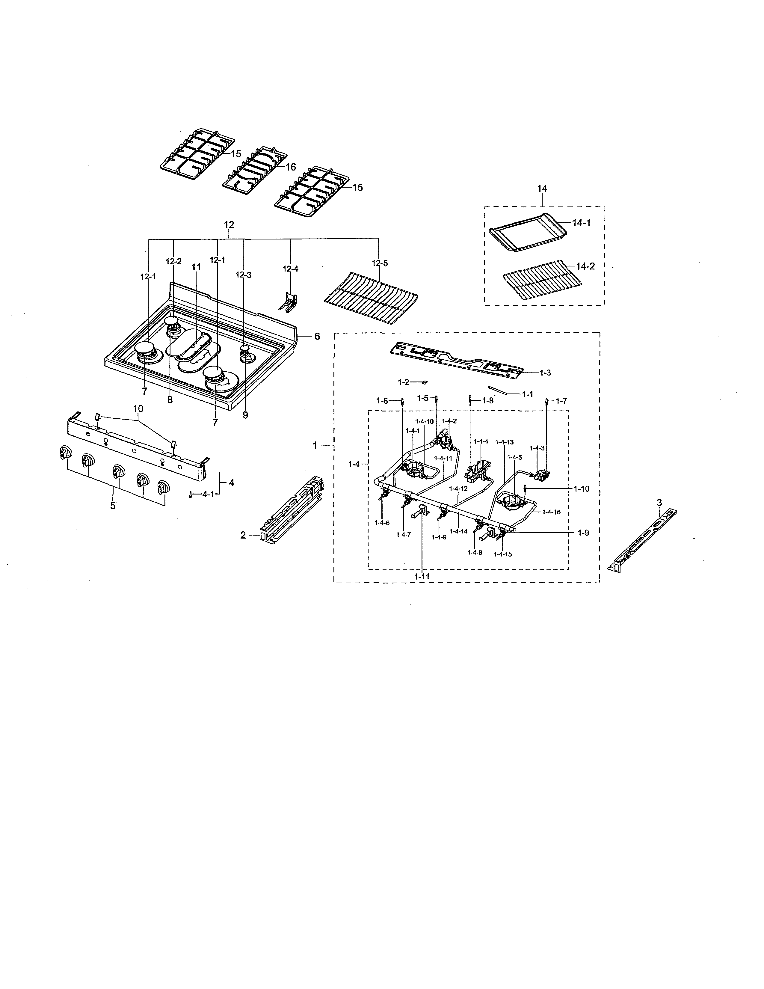Samsung NX58M5600SW/AA-00 cooktop assembly diagram
