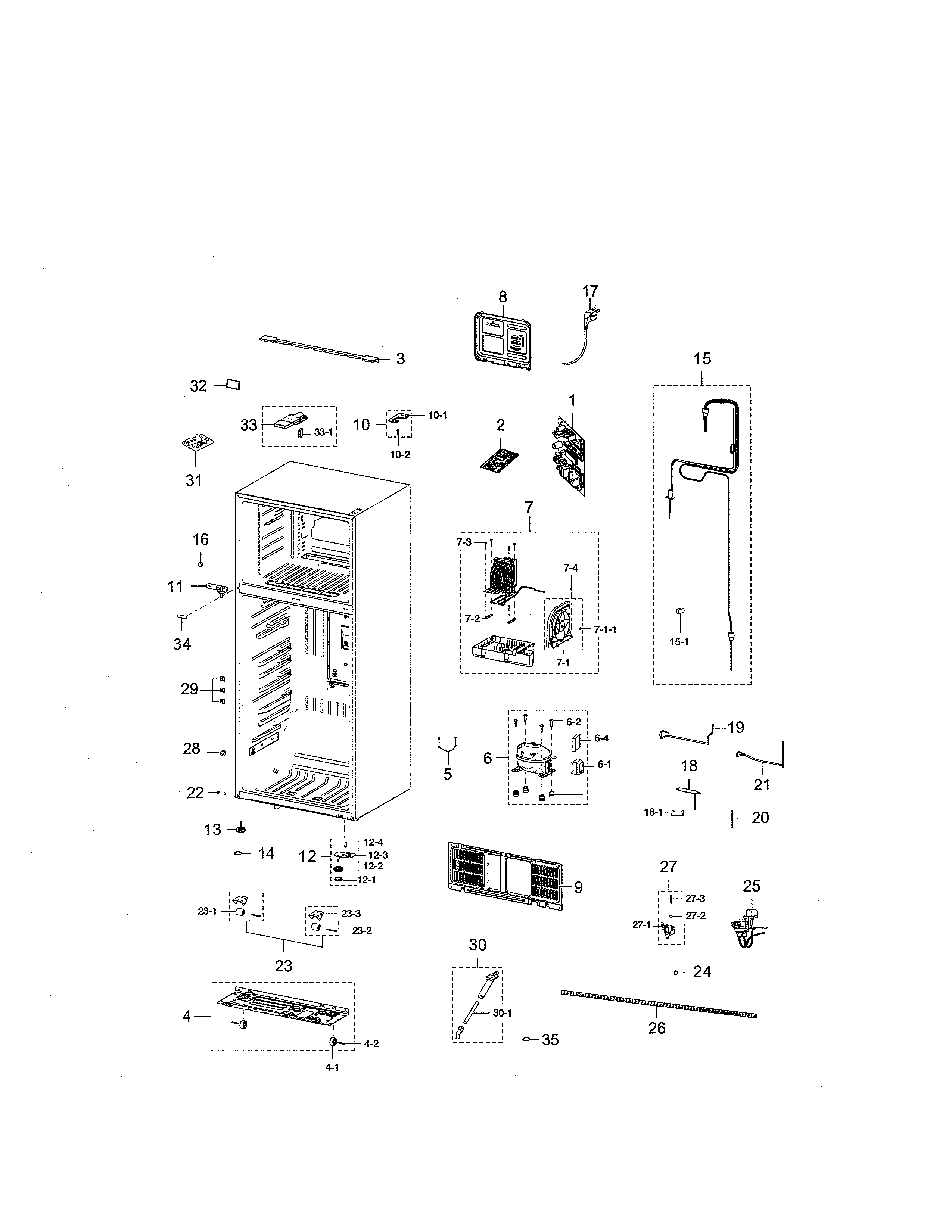 Samsung RT21M6215WW/AA-01 cabinet compartment diagram