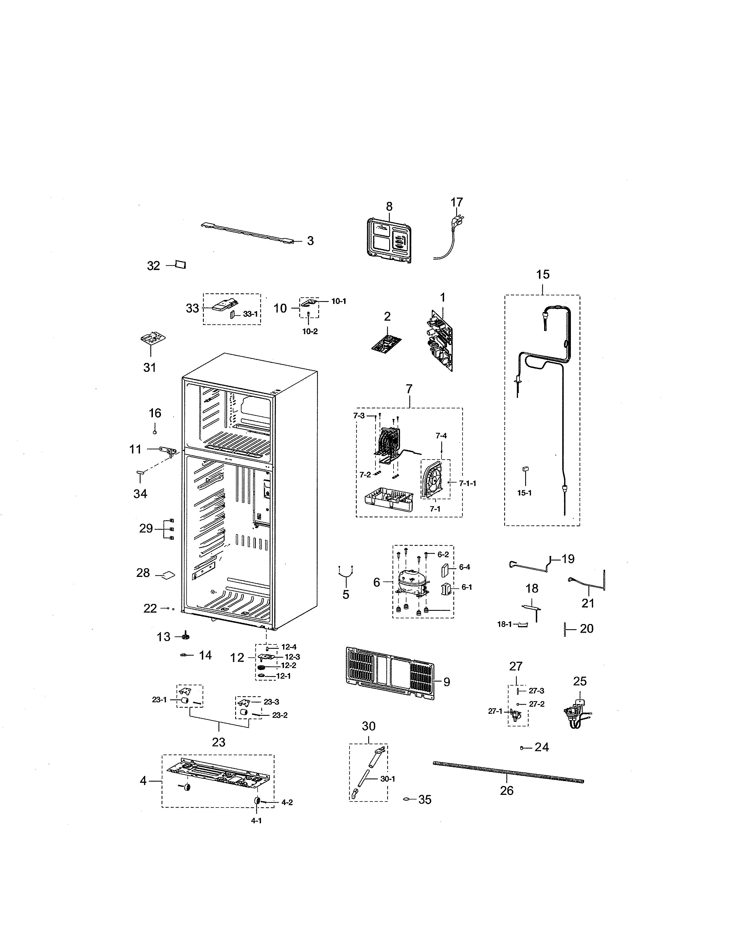 Samsung RT18M6213WW/AA-00 cabinet compartment diagram