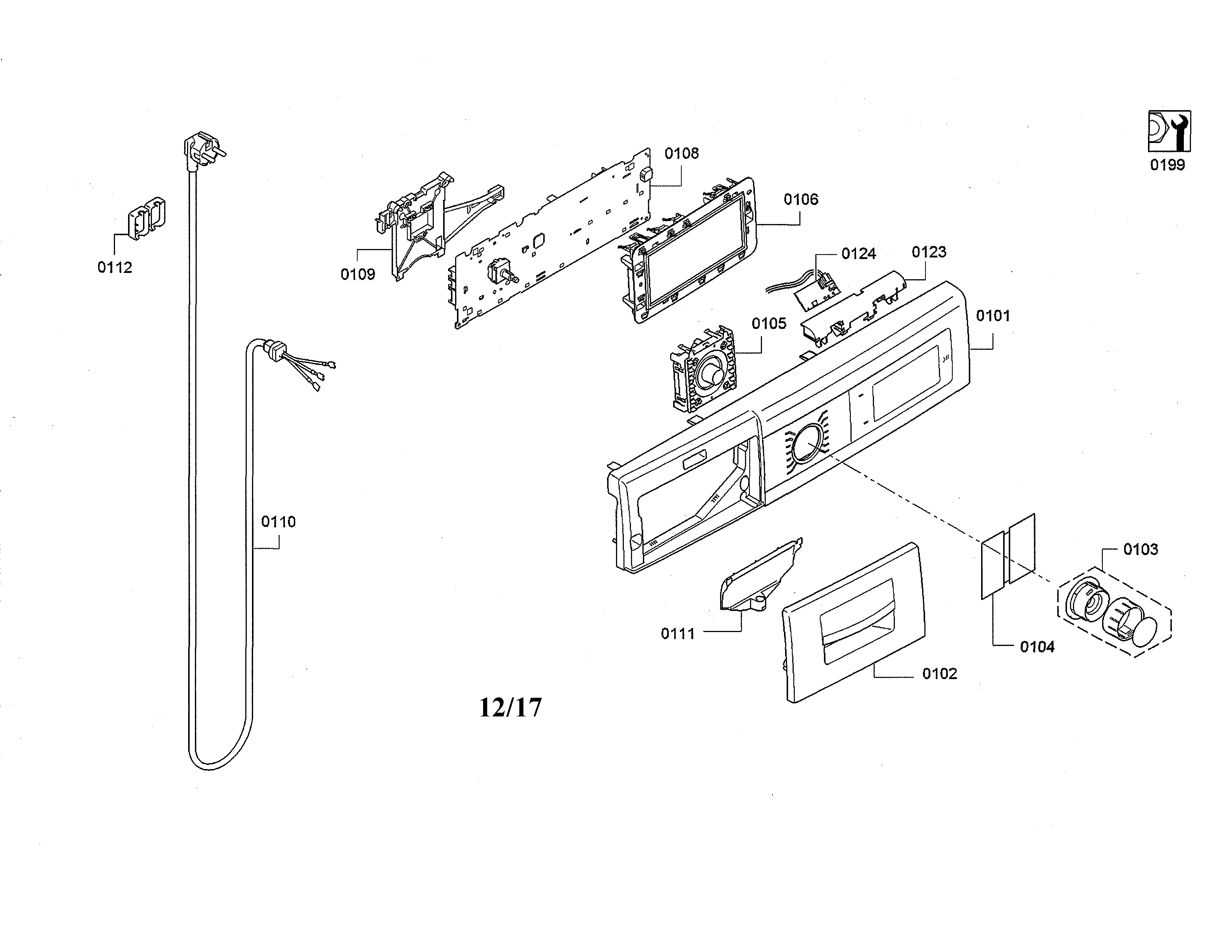 Bosch WAW285H2UC/09 facia panel/power cord diagram