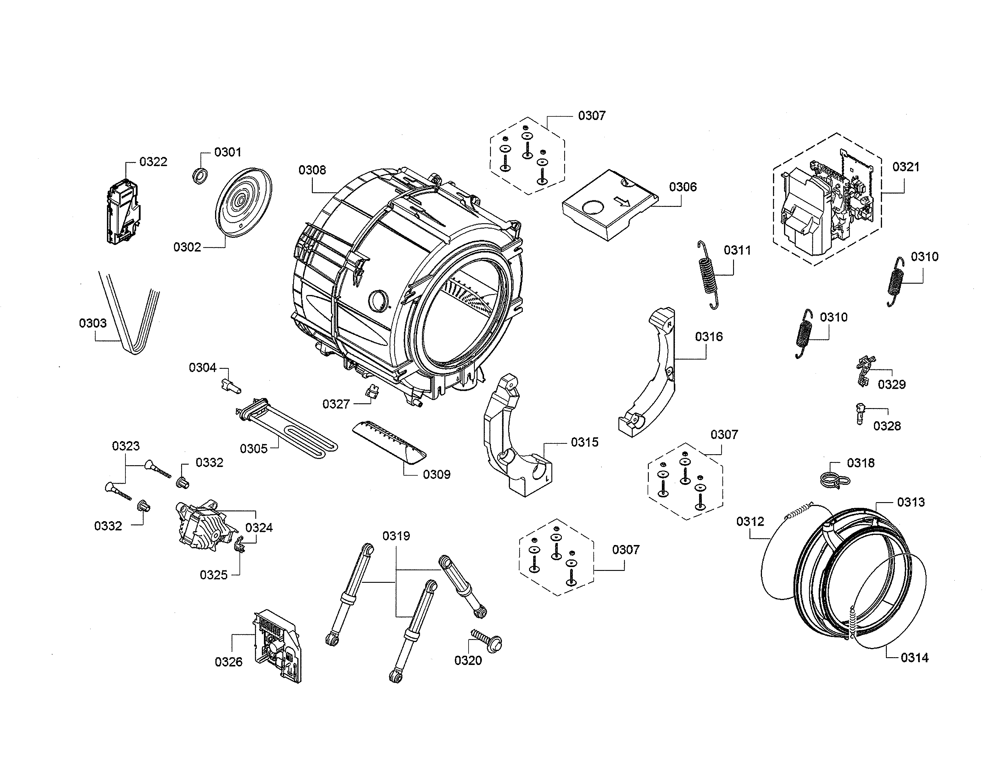 Bosch WAW285H2UC/12 drum/power module diagram