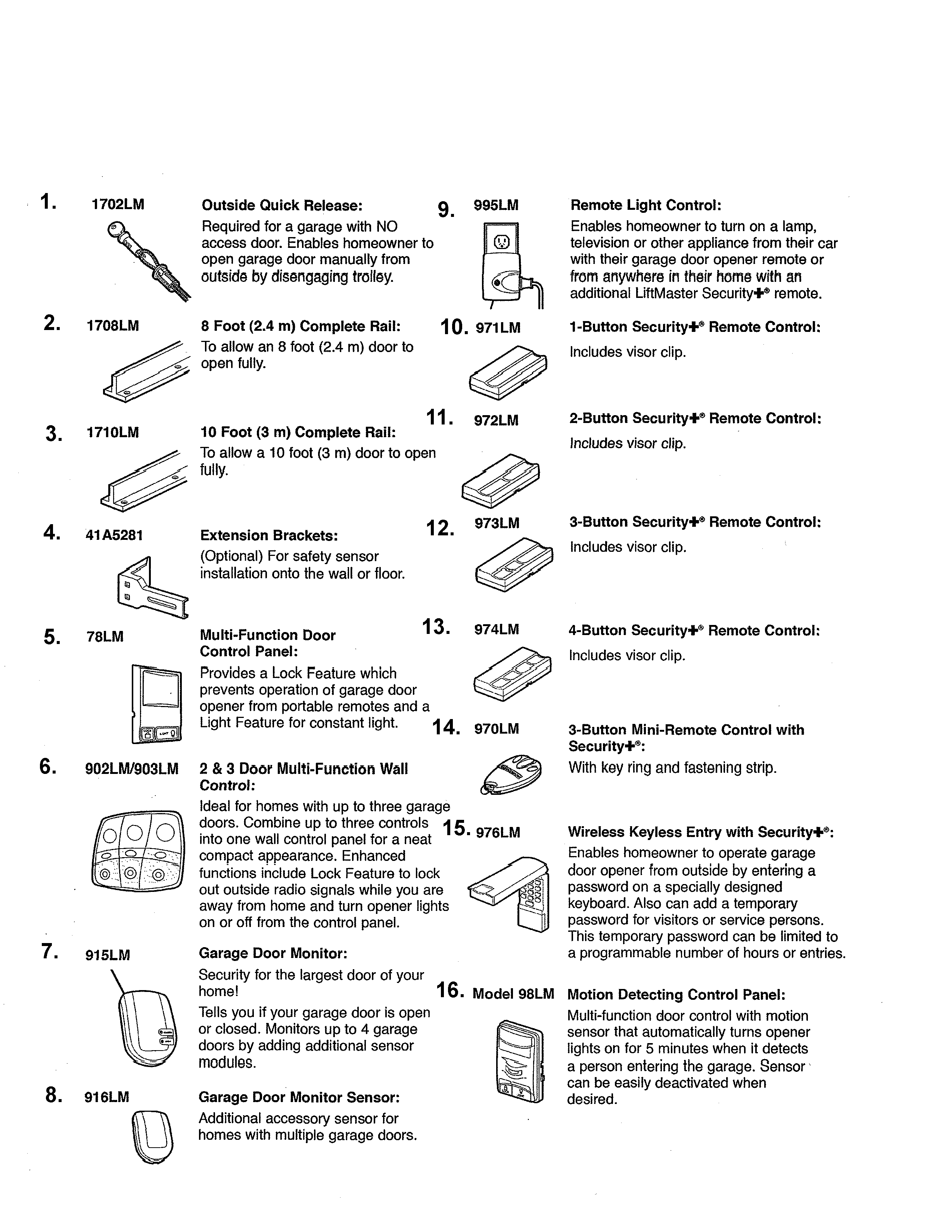 Chamberlain 1256R accessories diagram