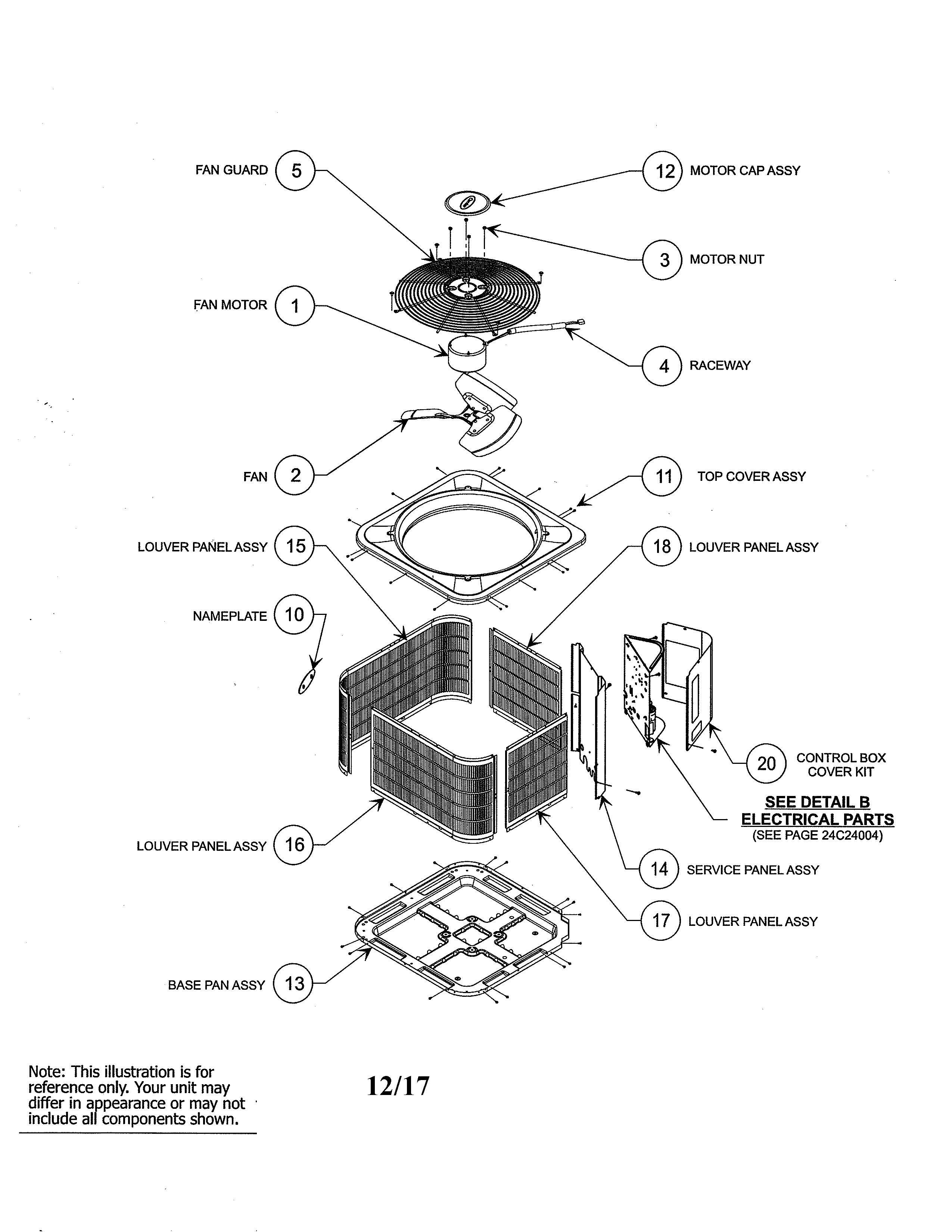 Carrier 24ANB748A0030030 cabinet/fan assembly diagram