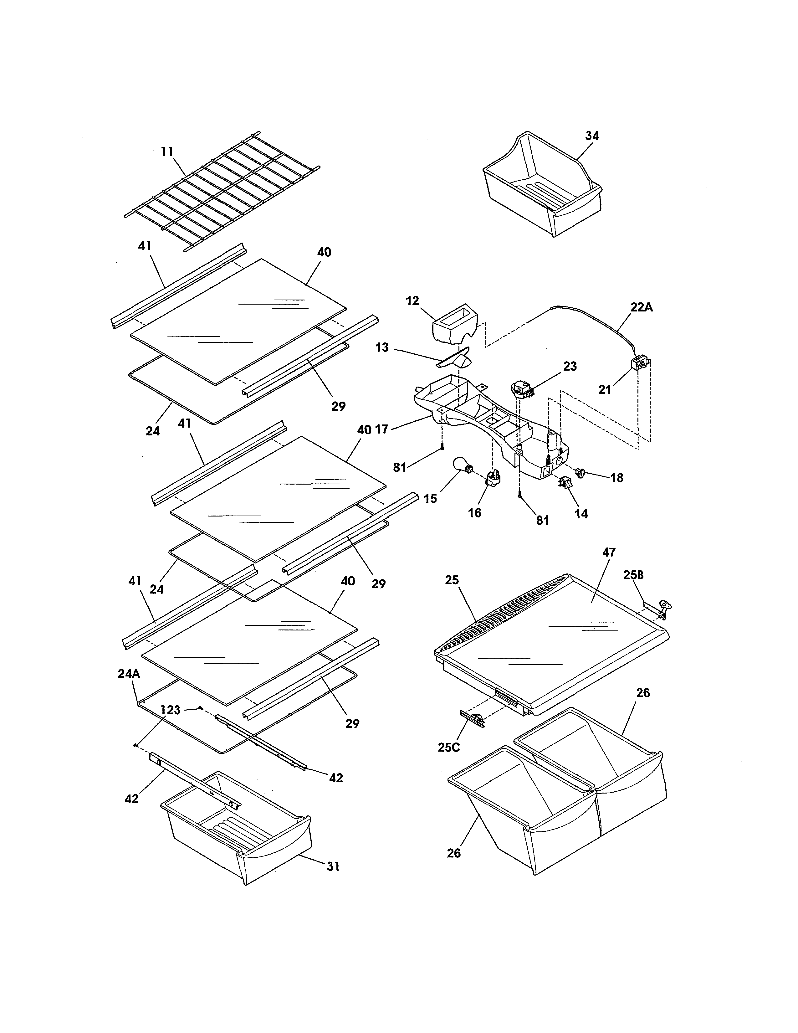 Frigidaire FFHI1817LS7 shelves diagram