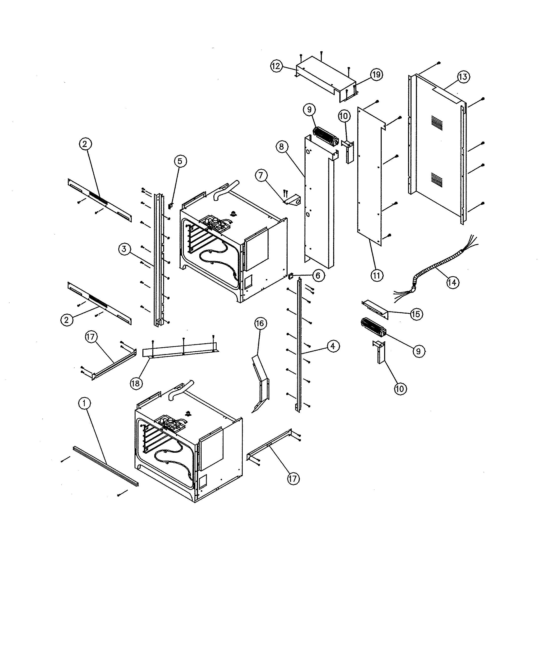 Dacor ECD230SCH208V double oven case assembly diagram