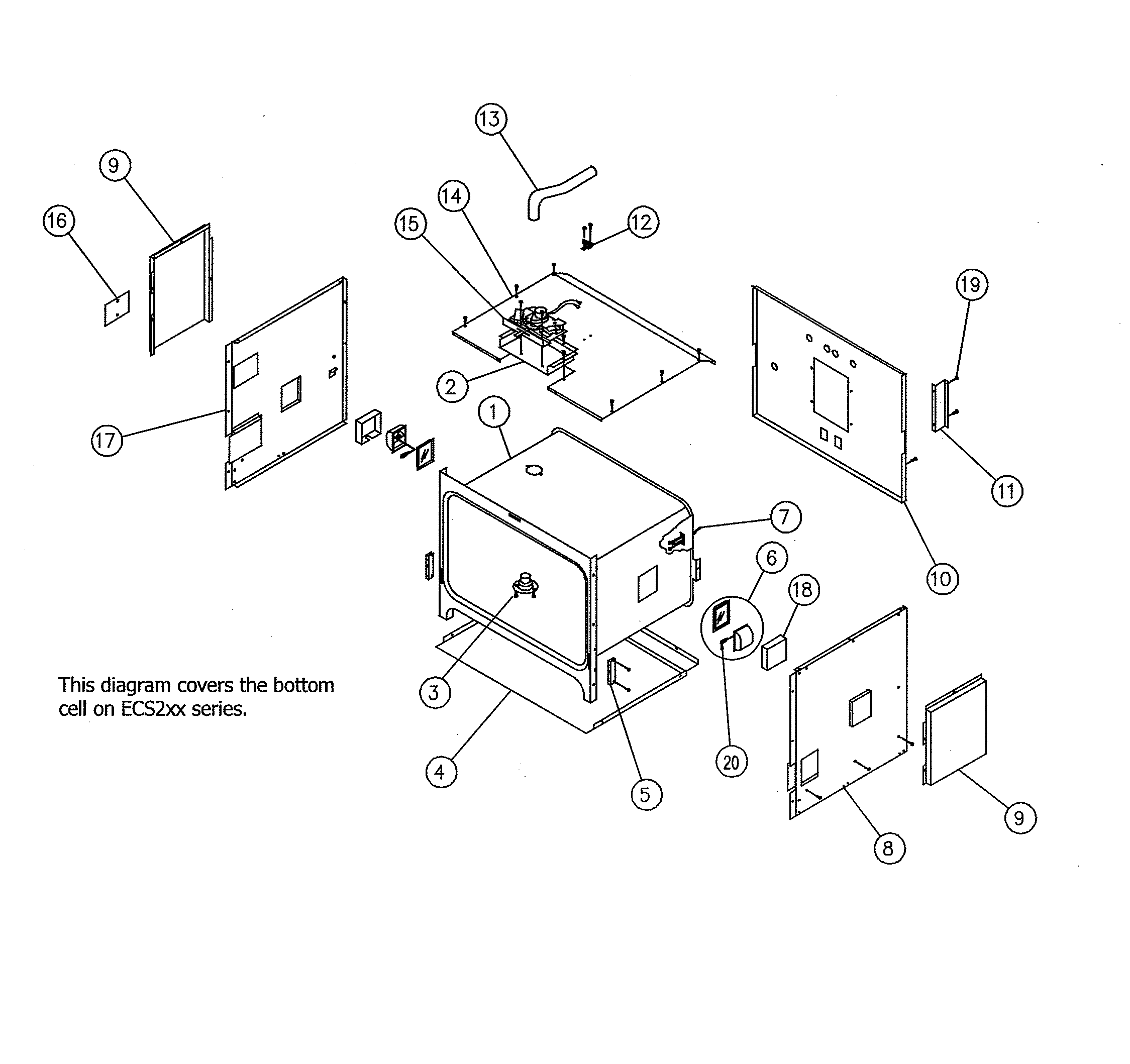 Dacor ECD230SCH208V non-convection cell assembly diagram