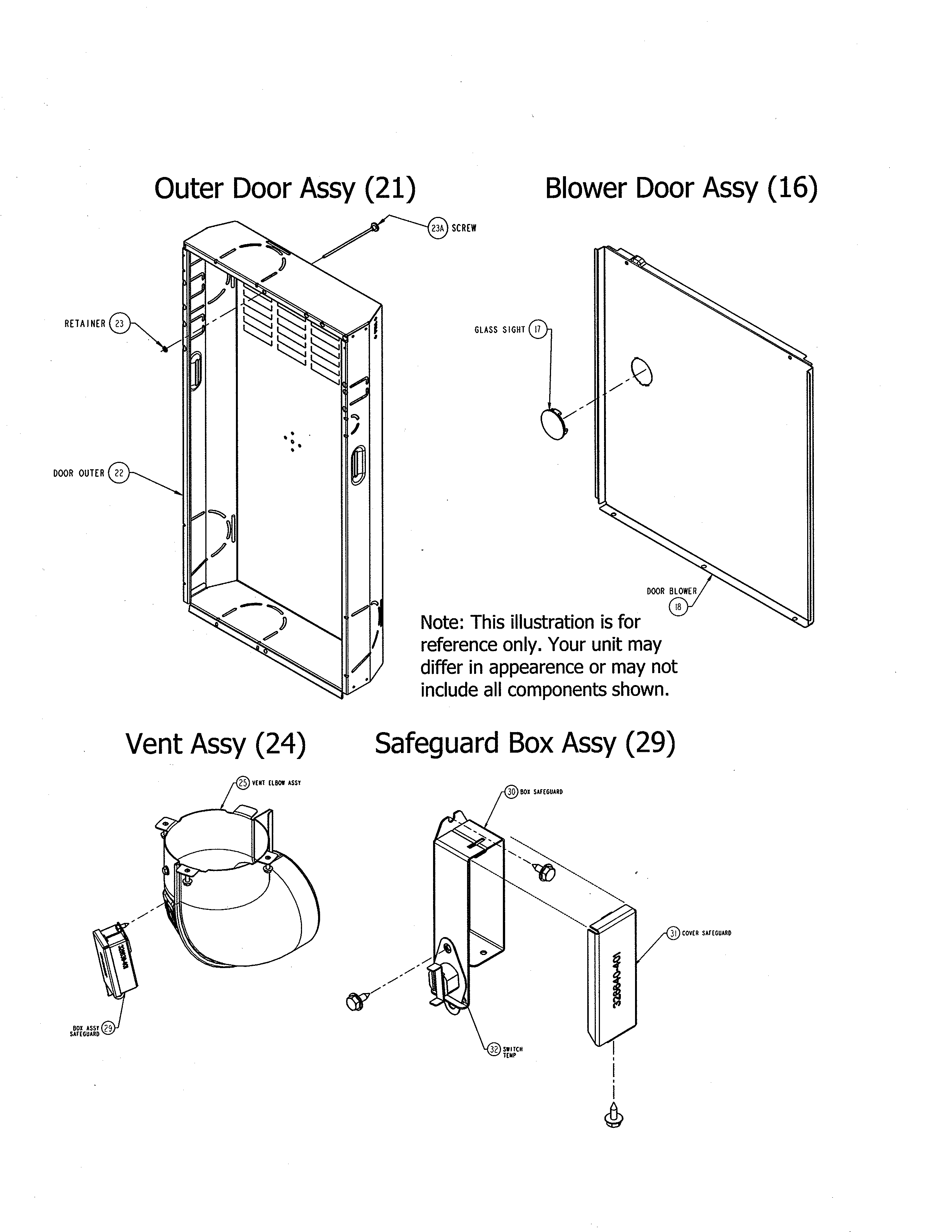 Carrier 58CVX110-12120 outer door/blower door/vent/safeguard box diagram