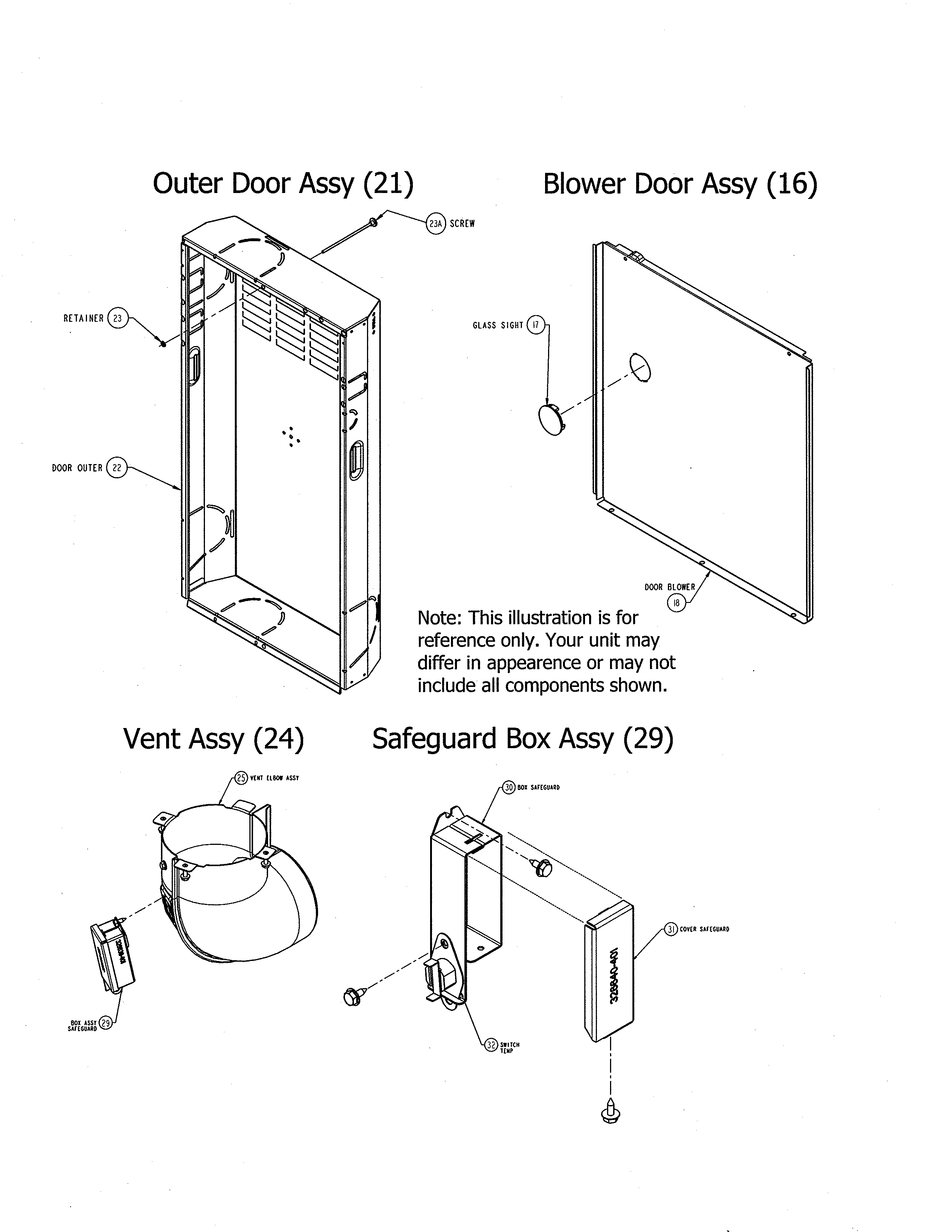 Carrier 58CVX110-14120 outer door/blower door/vent/safeguard box diagram