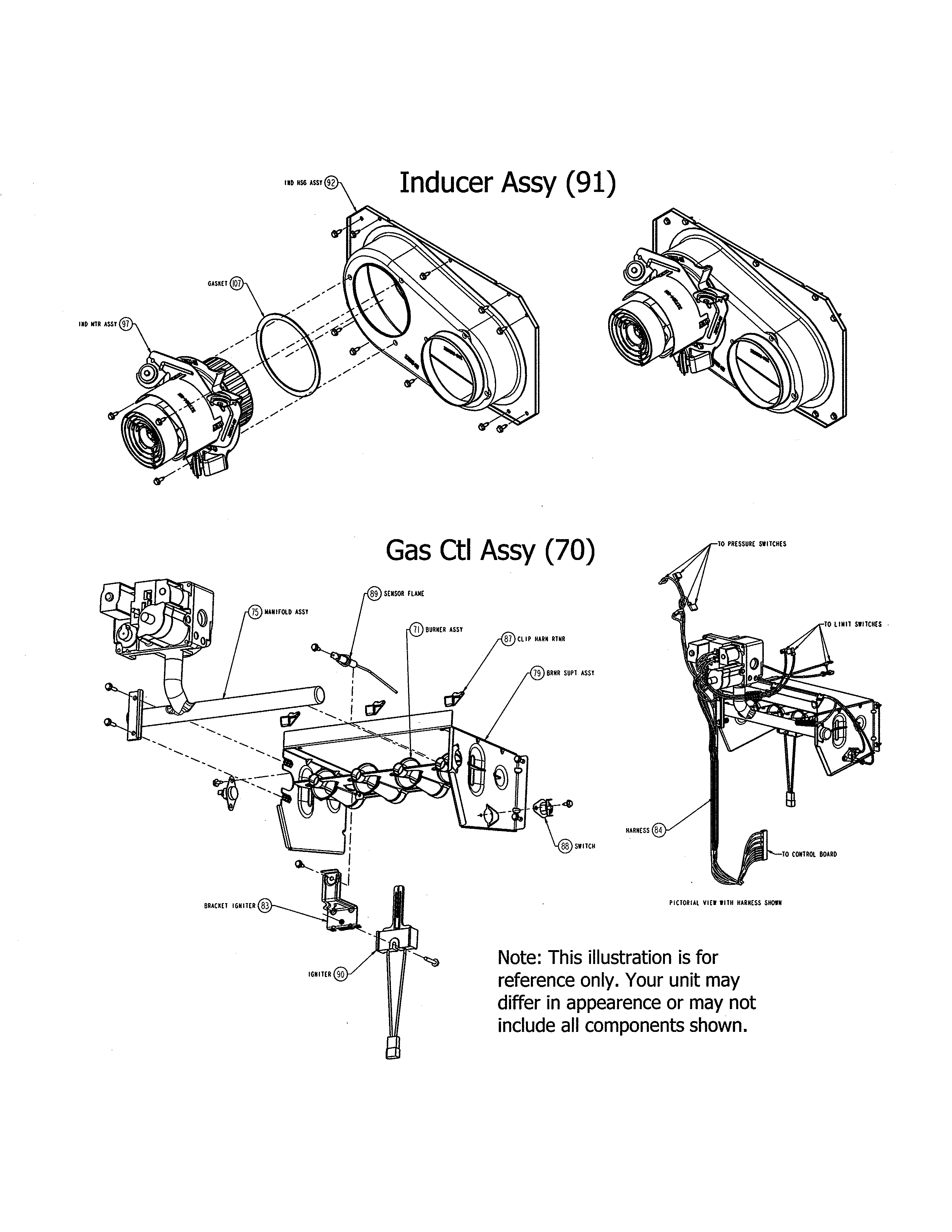 Carrier 58CVX110-10122 inducer/gas control assembly diagram