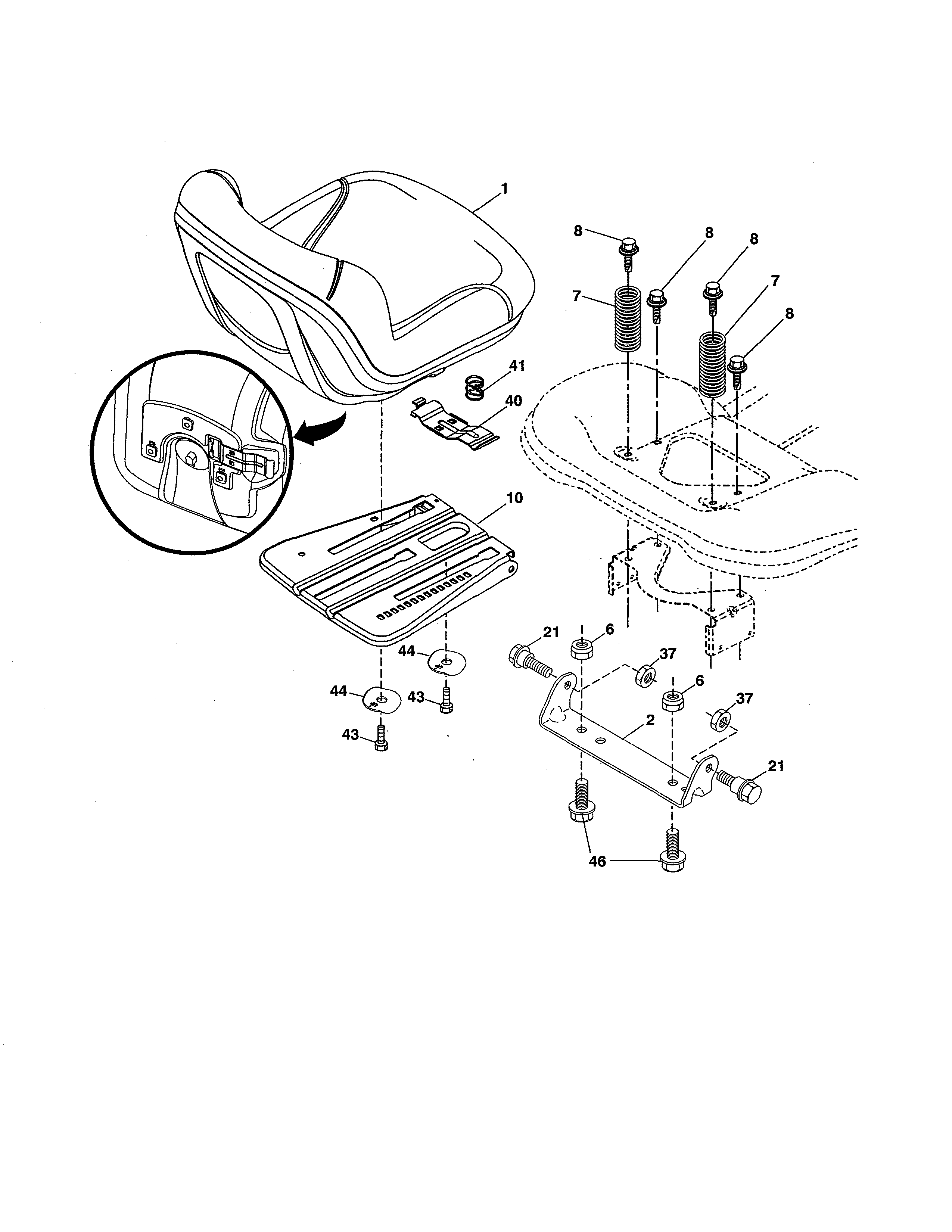 Husqvarna YTH20K42-96043027500 seat assembly diagram