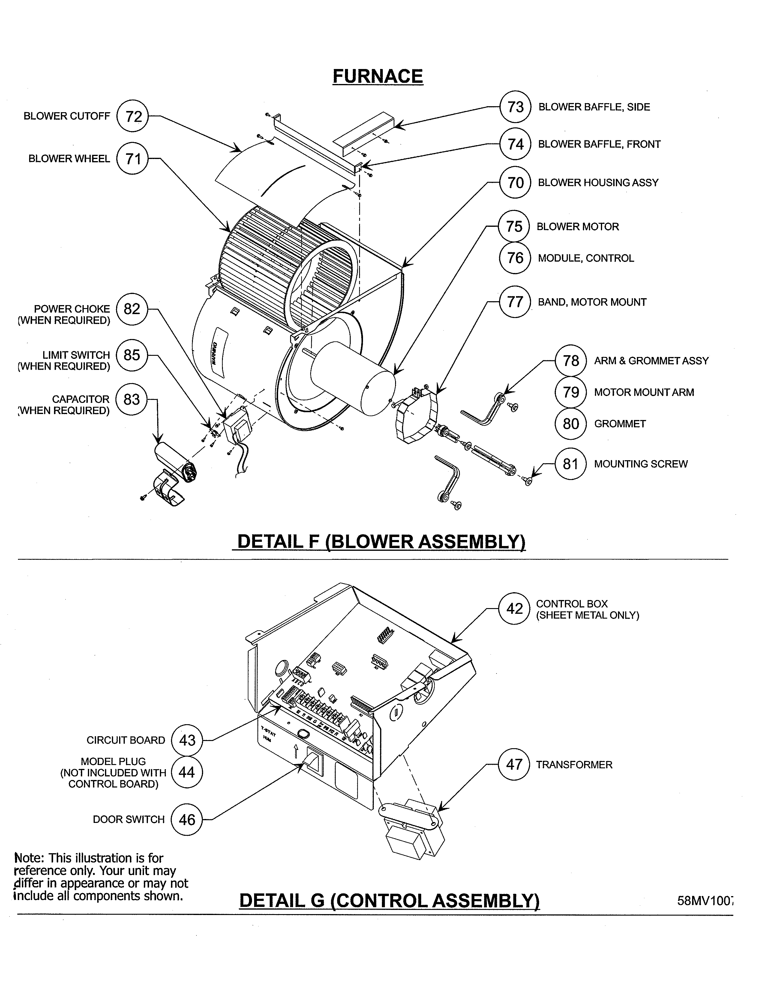 Carrier 58MVC080-F-10120 blower & control assembly diagram