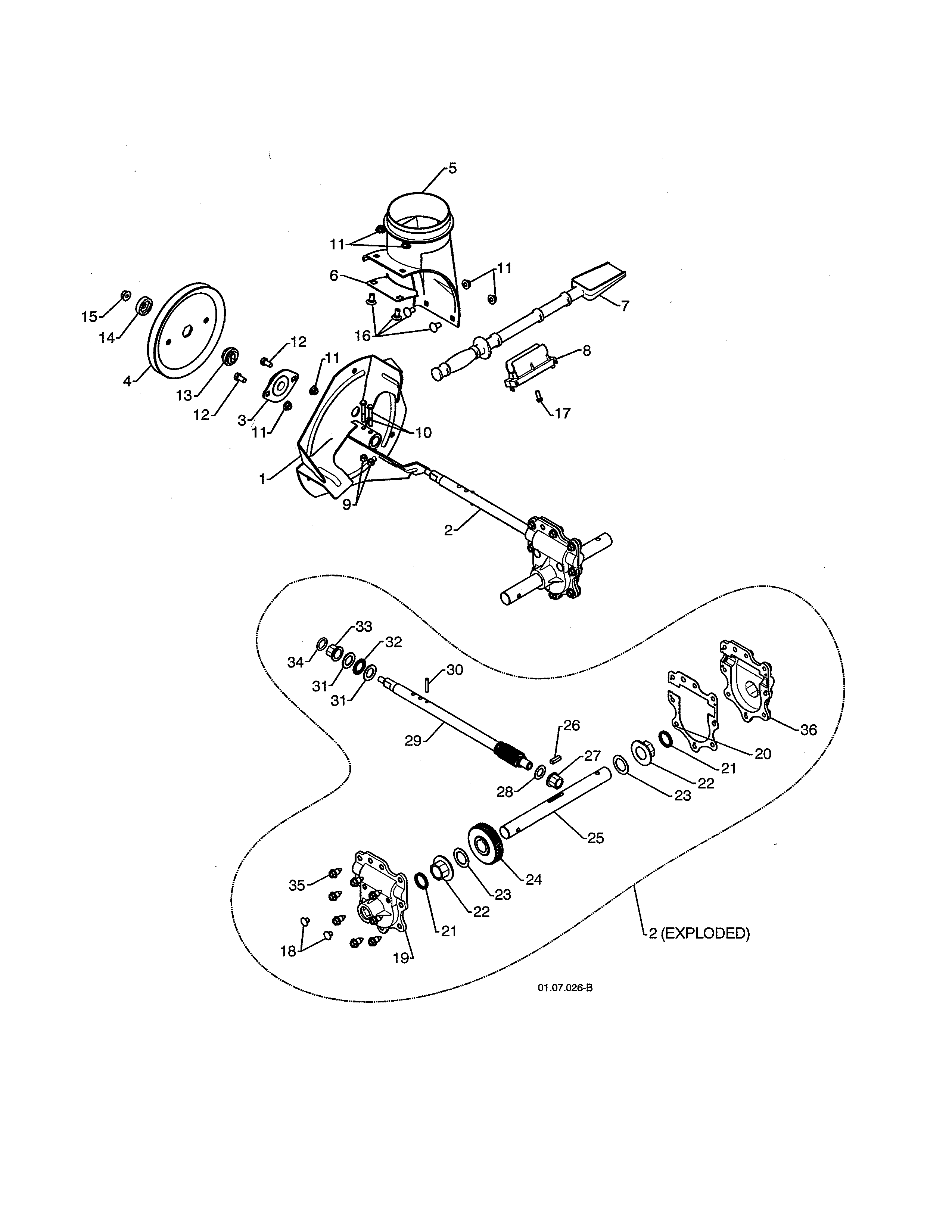 Poulan PR624ES-96192002900 impeller assembly/gearbox diagram