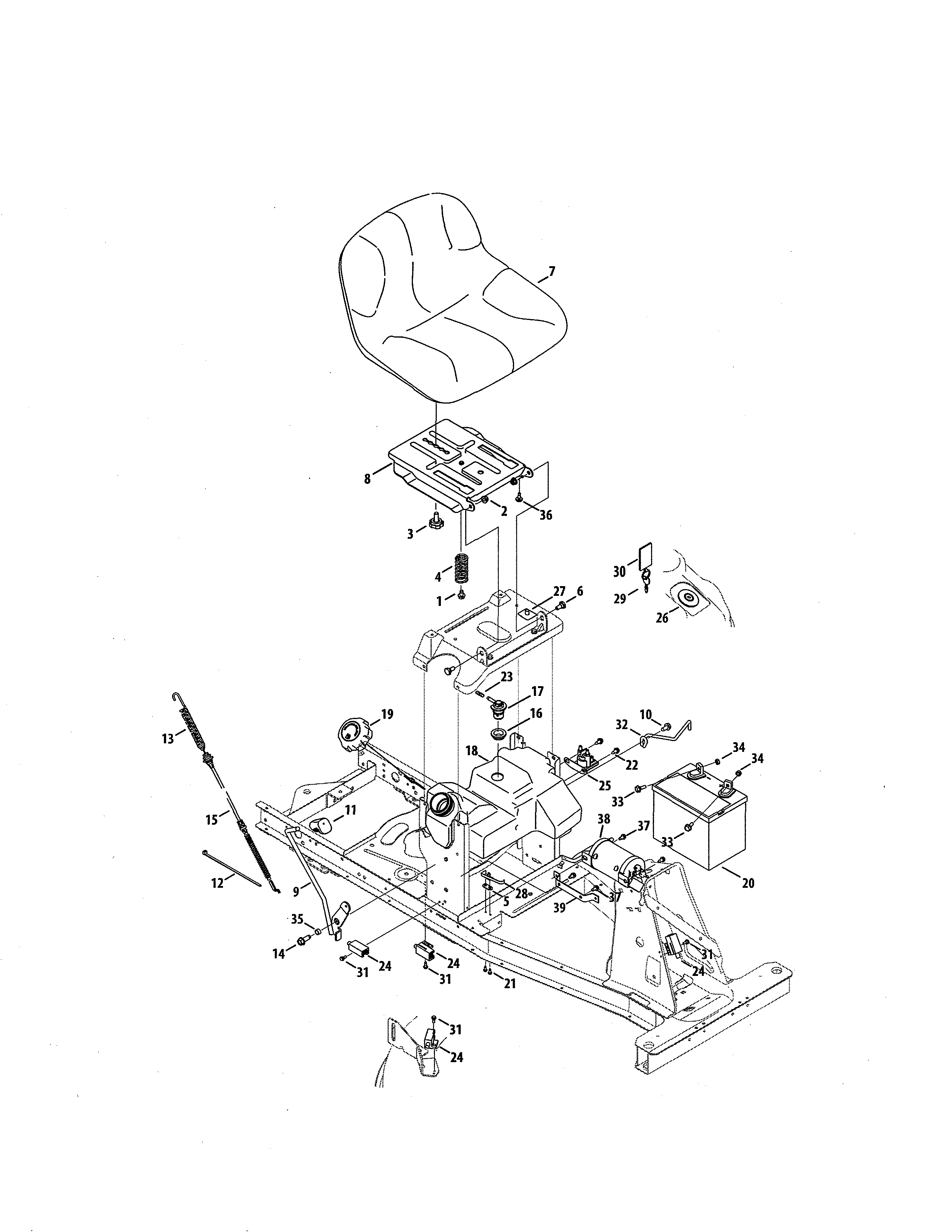 MTD 13A726JD299 seat/battery diagram