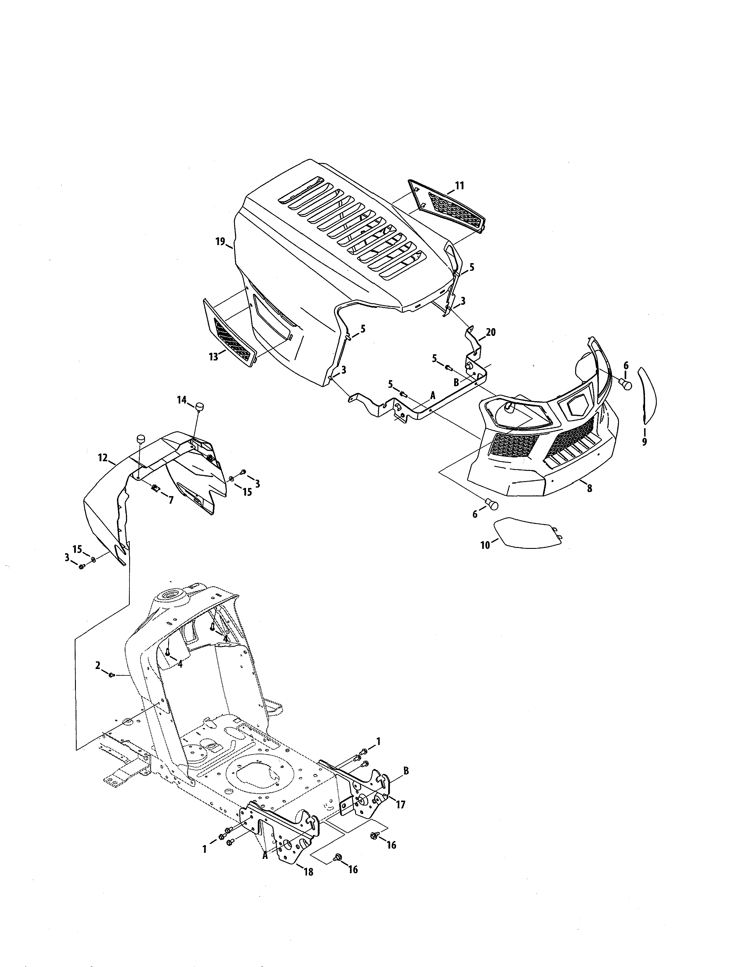 MTD 13BL78XT299 hood/grill diagram